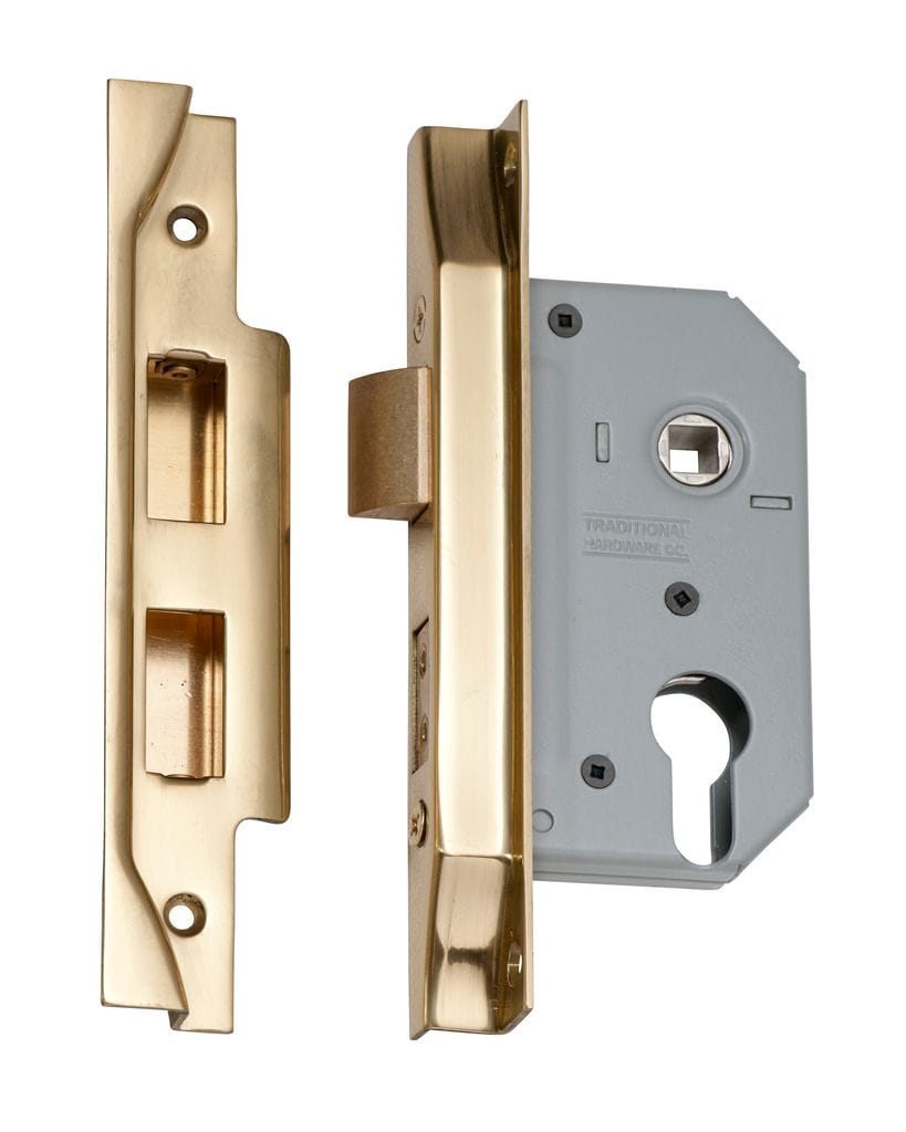 Rebated Euro Mortice Lock Polished Brass 46mm
