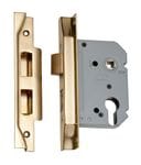 Rebated Euro Mortice Lock Polished Brass 57mm