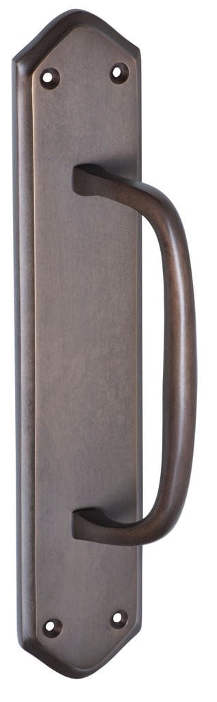 Offset Pull Handle on Backplate Antique Brass