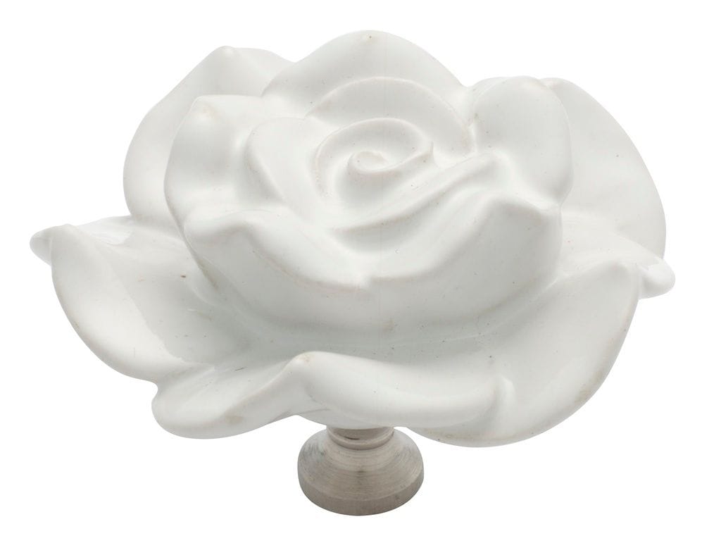 Flower Knob Ceramic White/Chrome 60mm