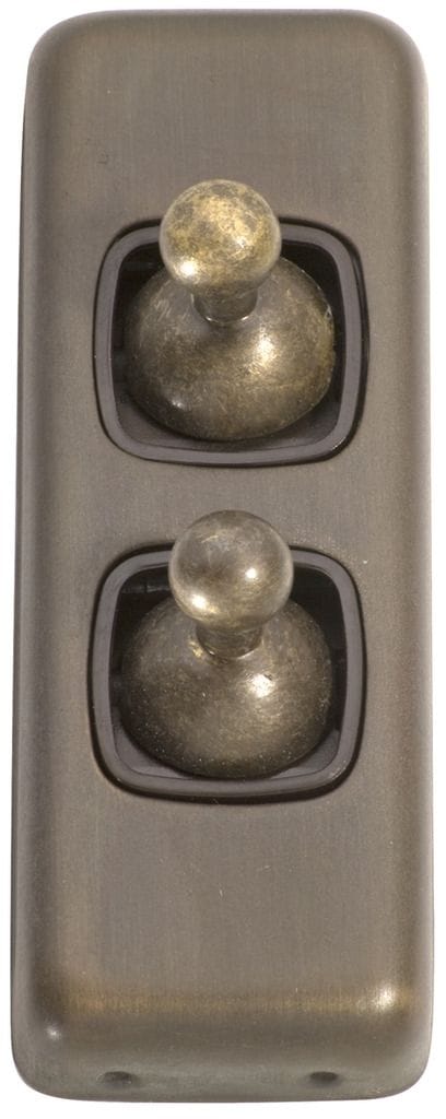 Switch - Architrave - Toggle 2 Gang Antique Brass/Brown