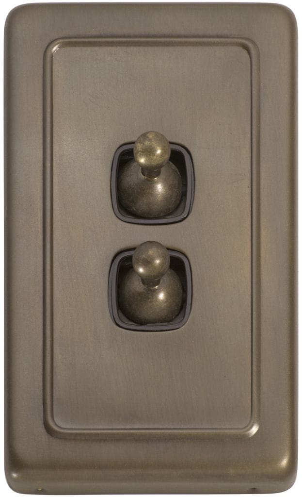 Switch - Toggle 2 Gang Antique Brass/Brown