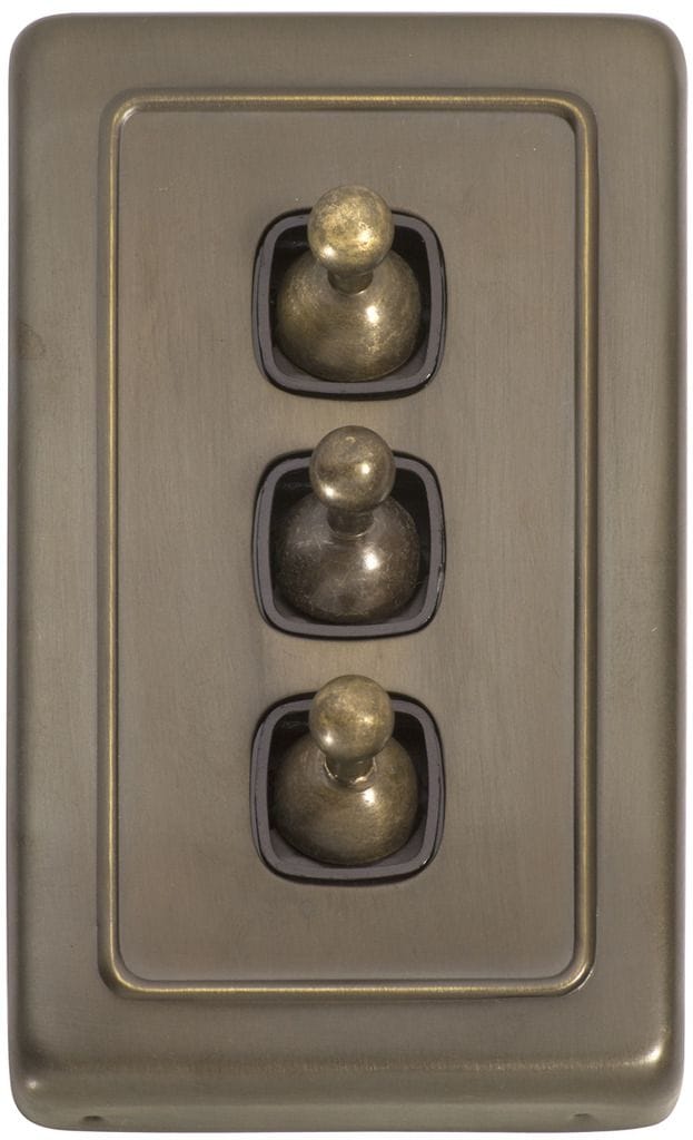 Switch - Toggle 3  Gang Antique Brass/Brown