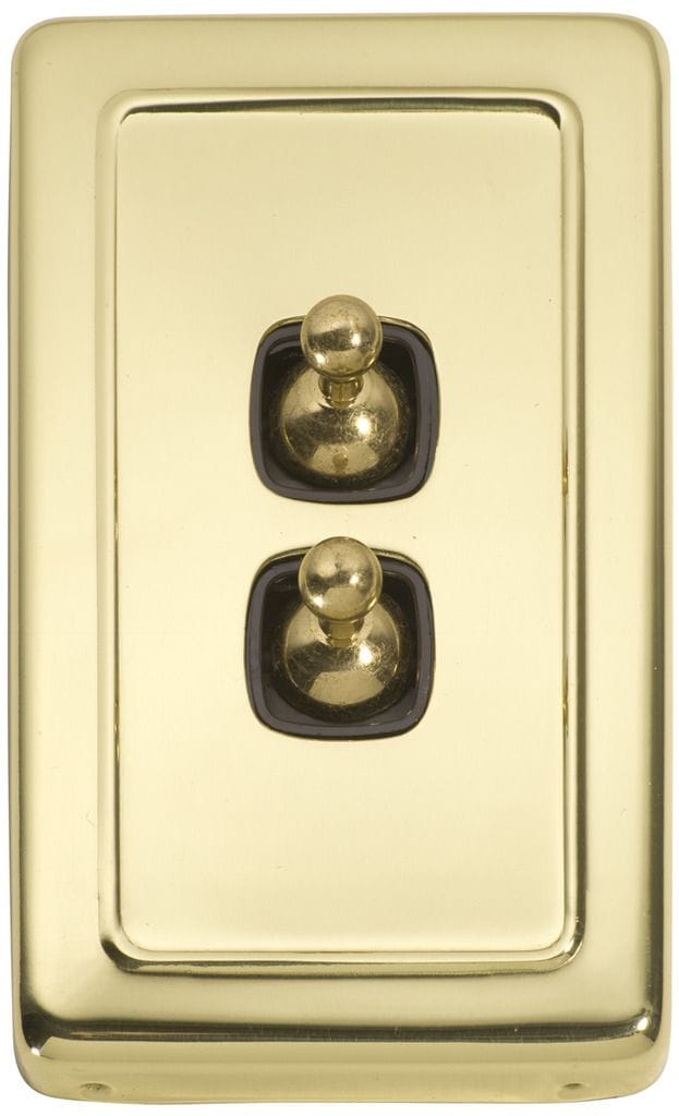 Switch - Toggle 2 Gang Polished Brass/Brown