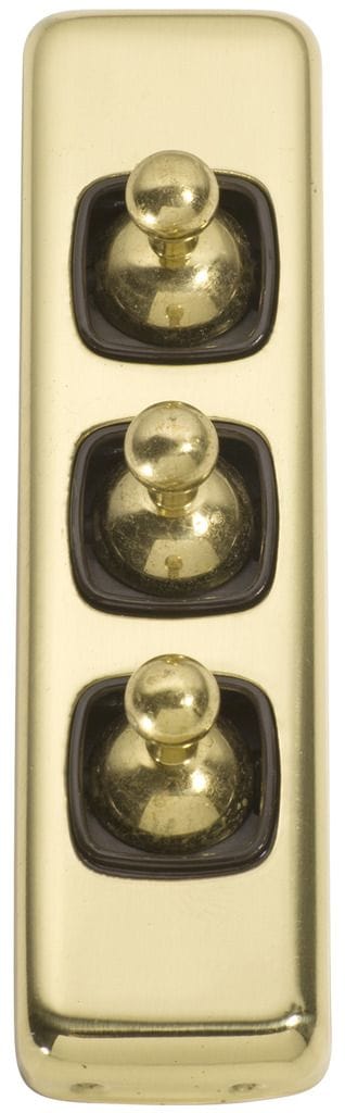 Switch - Architrave - Toggle 3 Gang Polished Brass/Brown