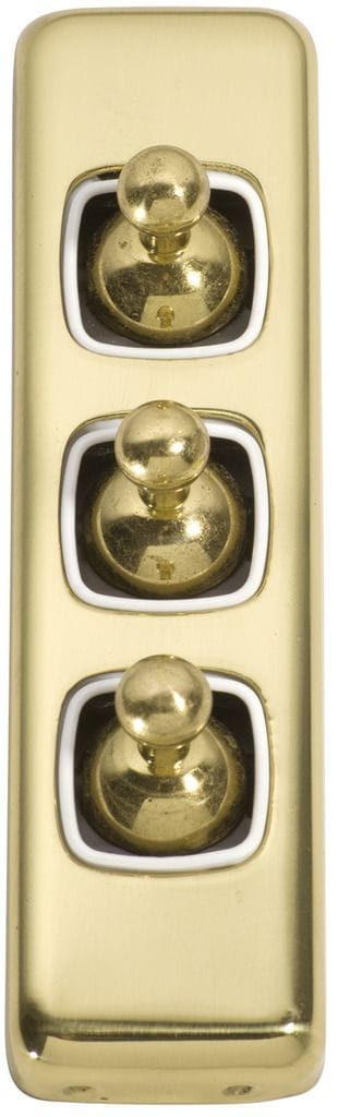 Switch - Architrave - Toggle 3 Gang Polished Brass/White