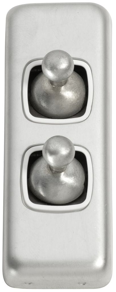 Switch - Architrave - Toggle 2 Gang Satin Chrome/White
