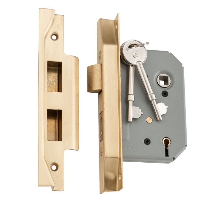 Rebated 5 Lever Mortice Lock Satin Brass 57mm