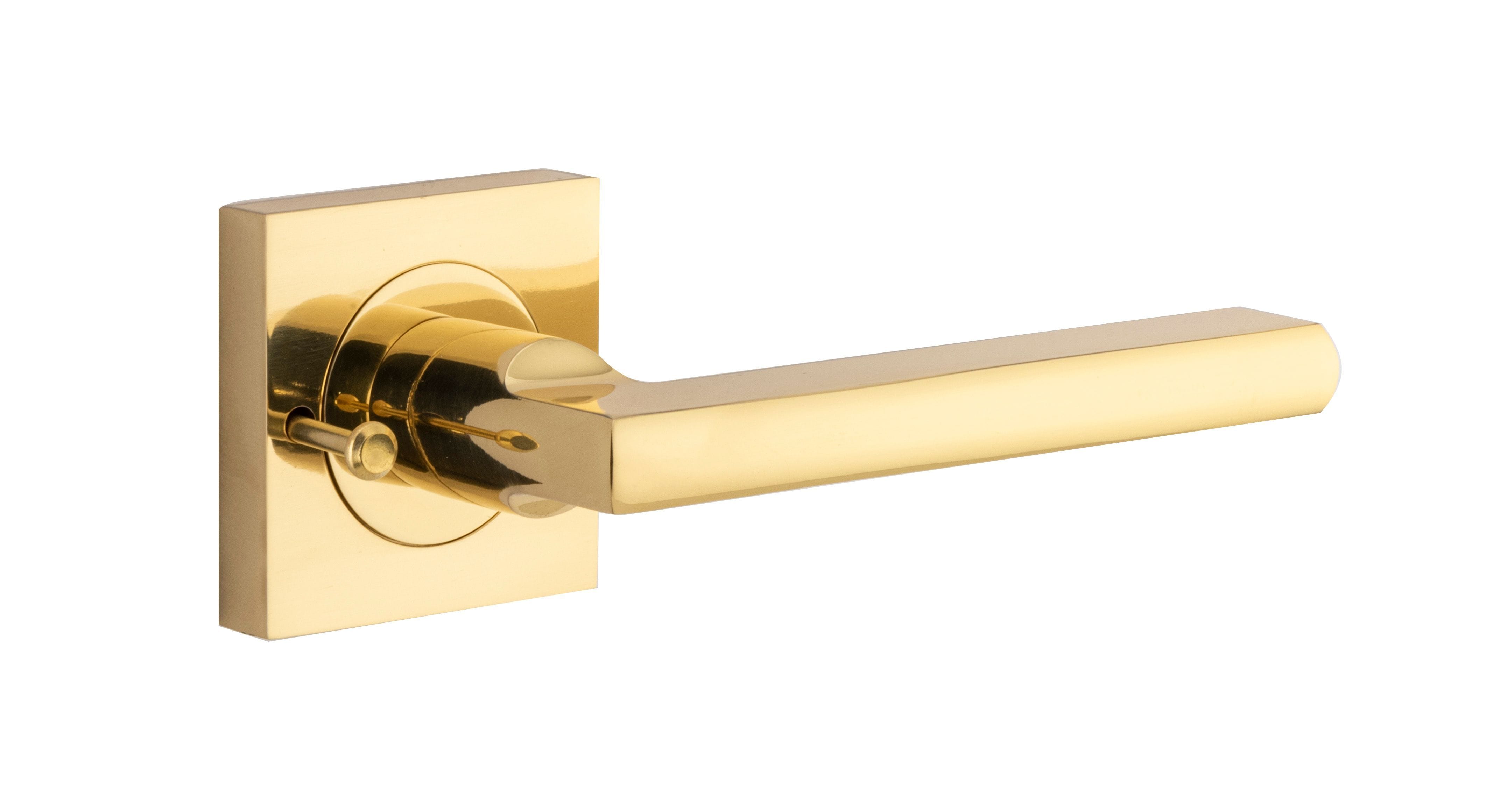 Baltimore Lever on Square Rose with Inbuilt Privacy Polished Brass