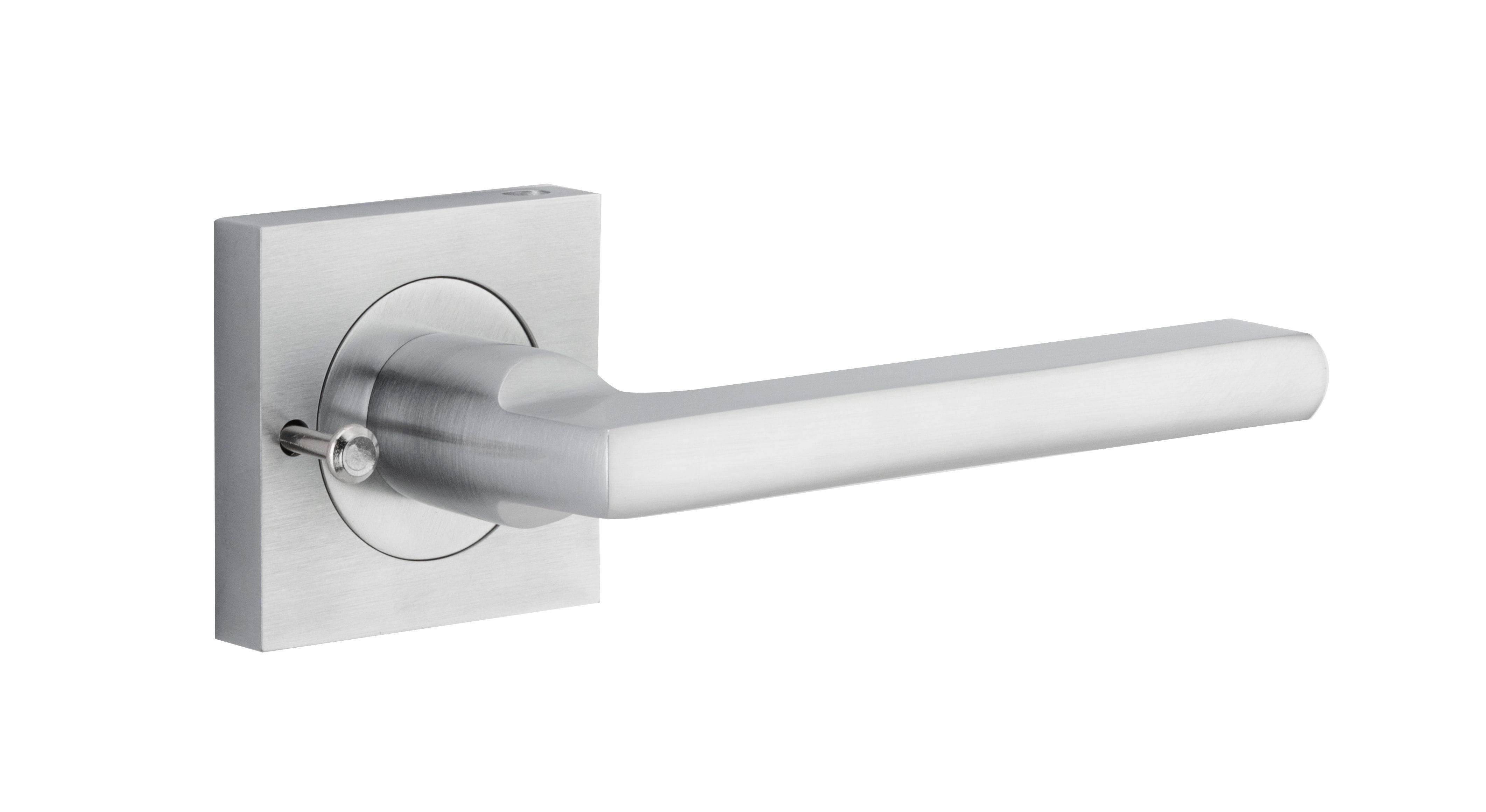 Baltimore Lever on Square Rose with Inbuilt Privacy Brushed Chrome