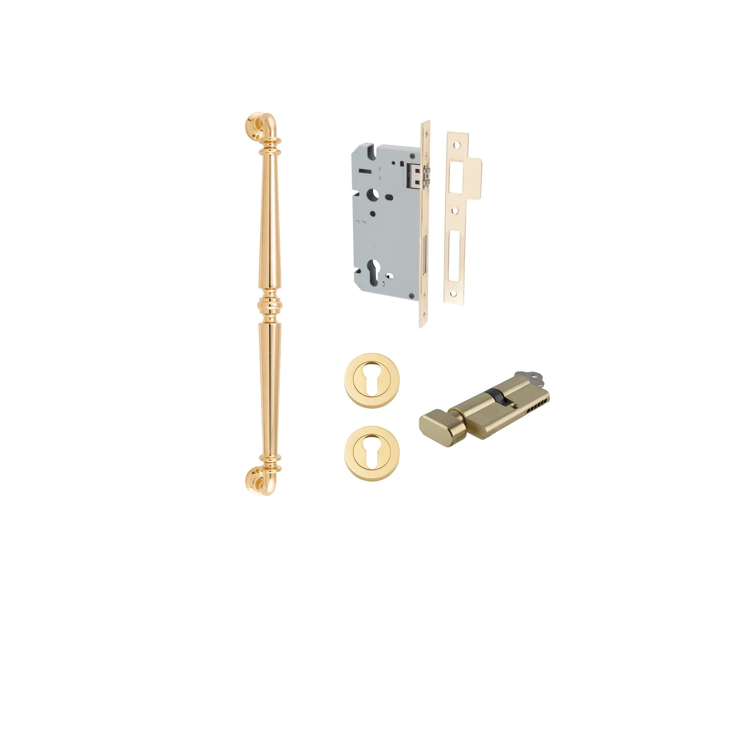 Sarlat Pull Handle Polished Brass 450mm Entrance Kit - Key/Thumb Turn