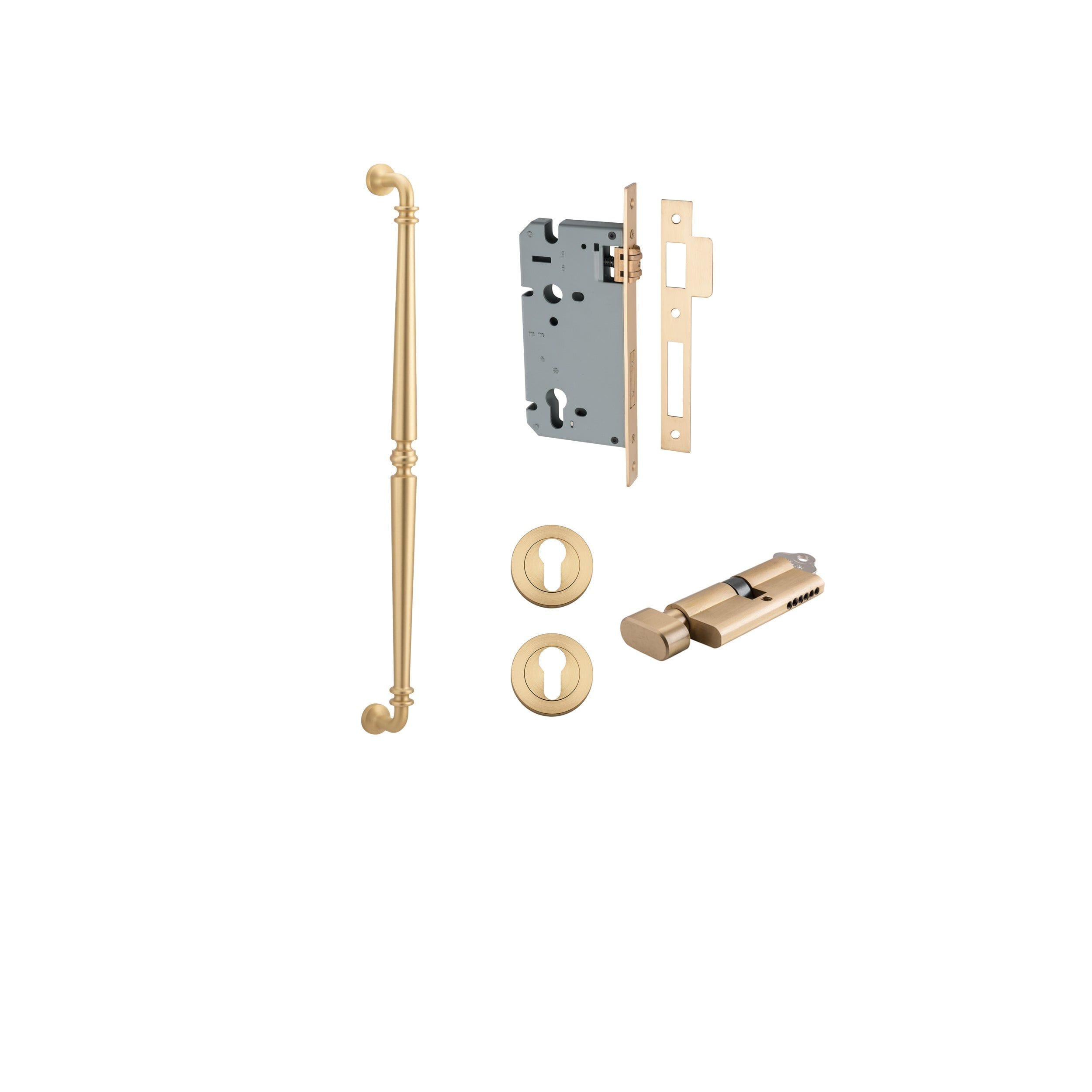 Sarlat Pull Handle Brushed Brass 600mm Entrance Kit - Key/Thumb Turn
