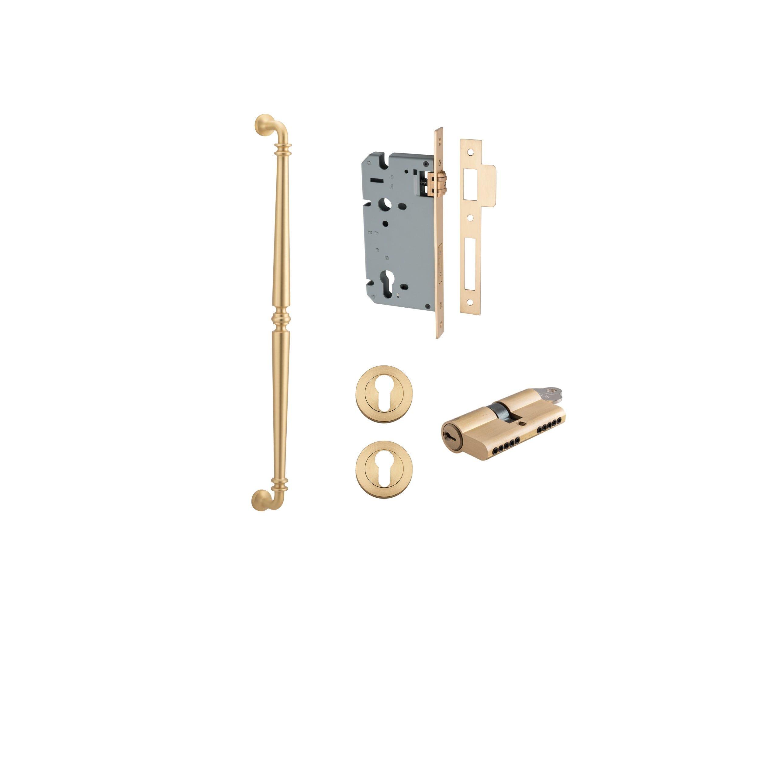 Sarlat Pull Handle Brushed Brass 600mm Entrance Kit - Key/Key