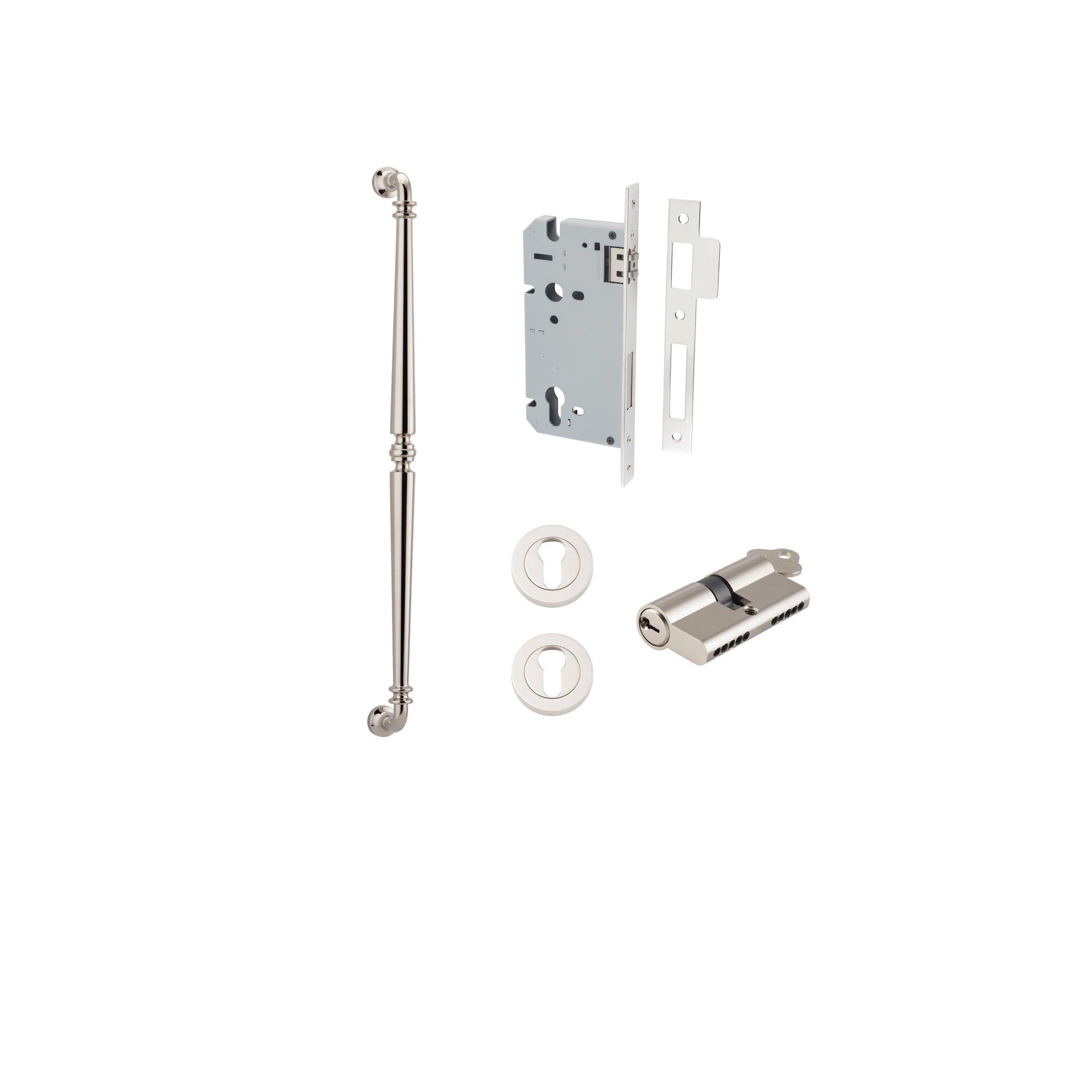 Sarlat Pull Handle Polished Nickel 600mm Entrance Kit - Key/Key