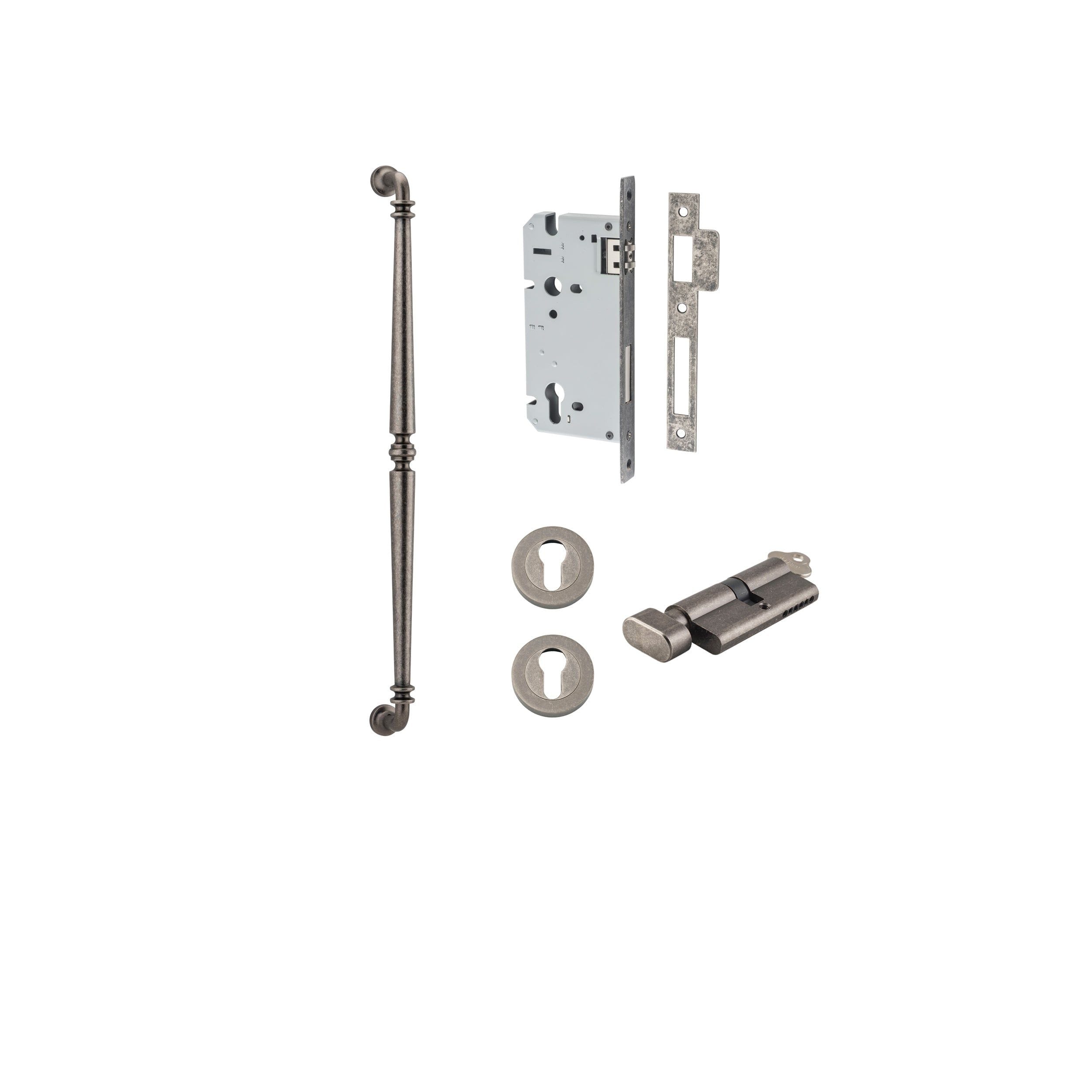 Sarlat Pull Handle Distressed Nickel 600mm Entrance Kit - Key/Thumb Turn