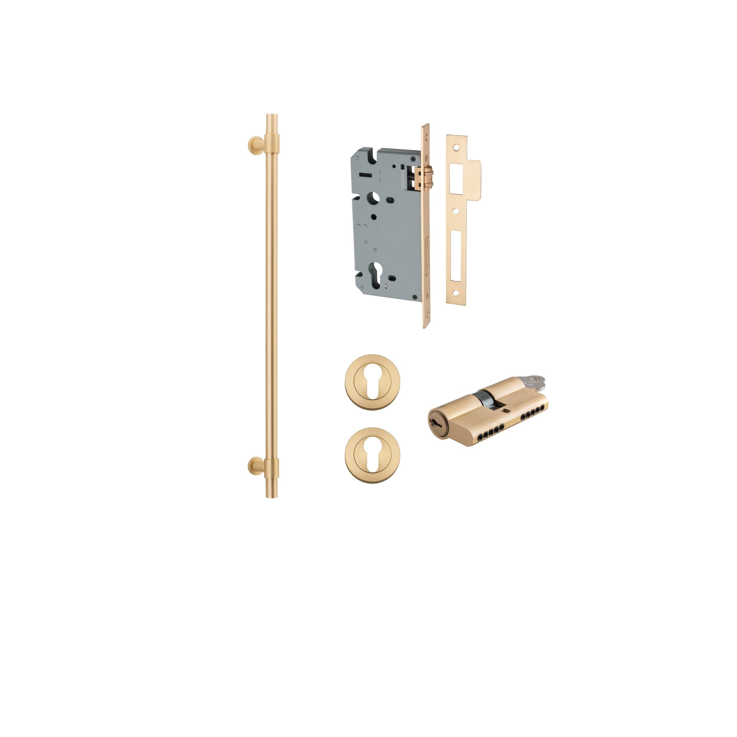 Helsinki Pull Handle Brushed Brass 600mm Entrance Kit - Key/Key