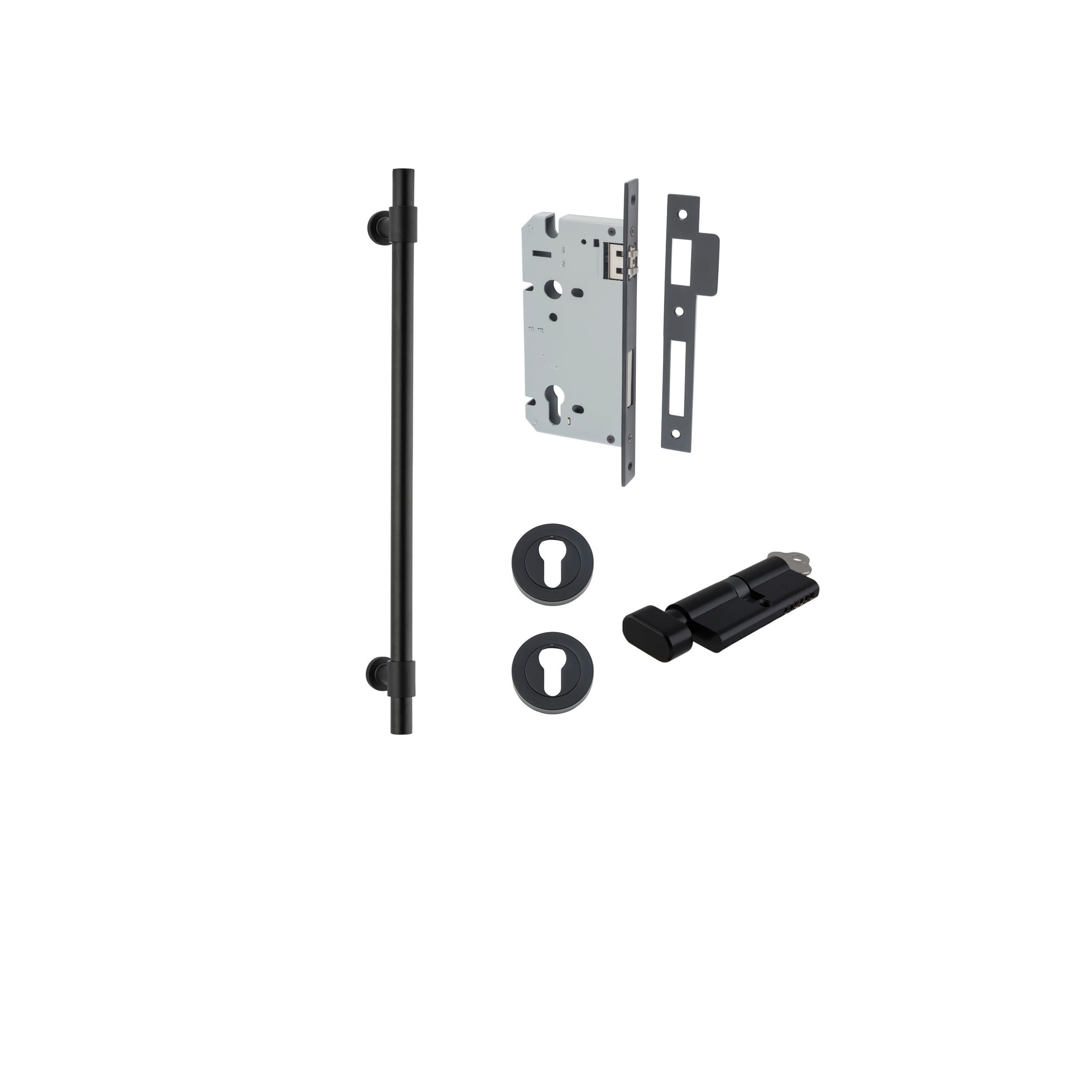 Helsinki Pull Handle Matt Black 450mm Entrance Kit - Key/Thumb Turn
