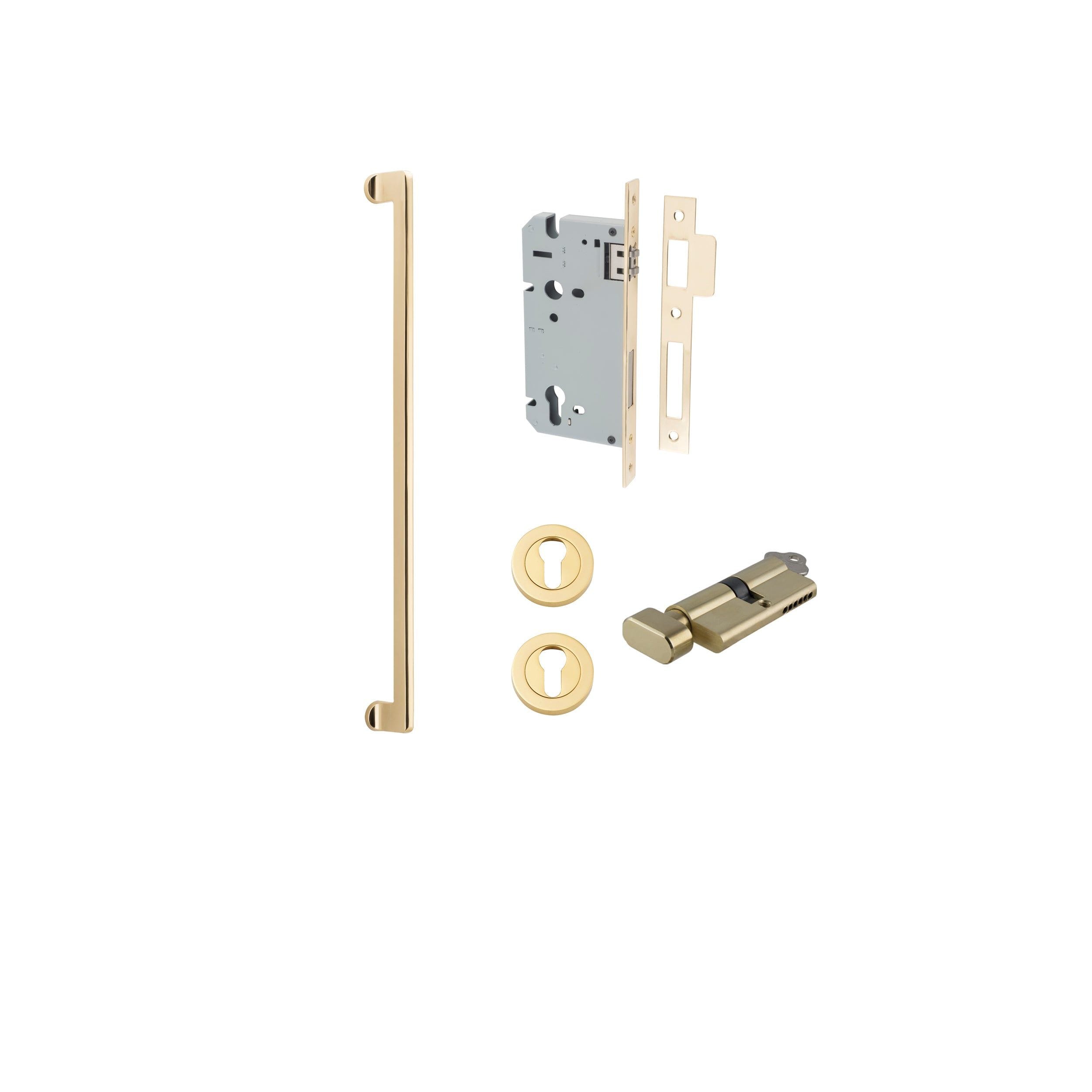 Baltimore Pull Handle Polished Brass 600mm Entrance Kit - Key/Thumb Turn