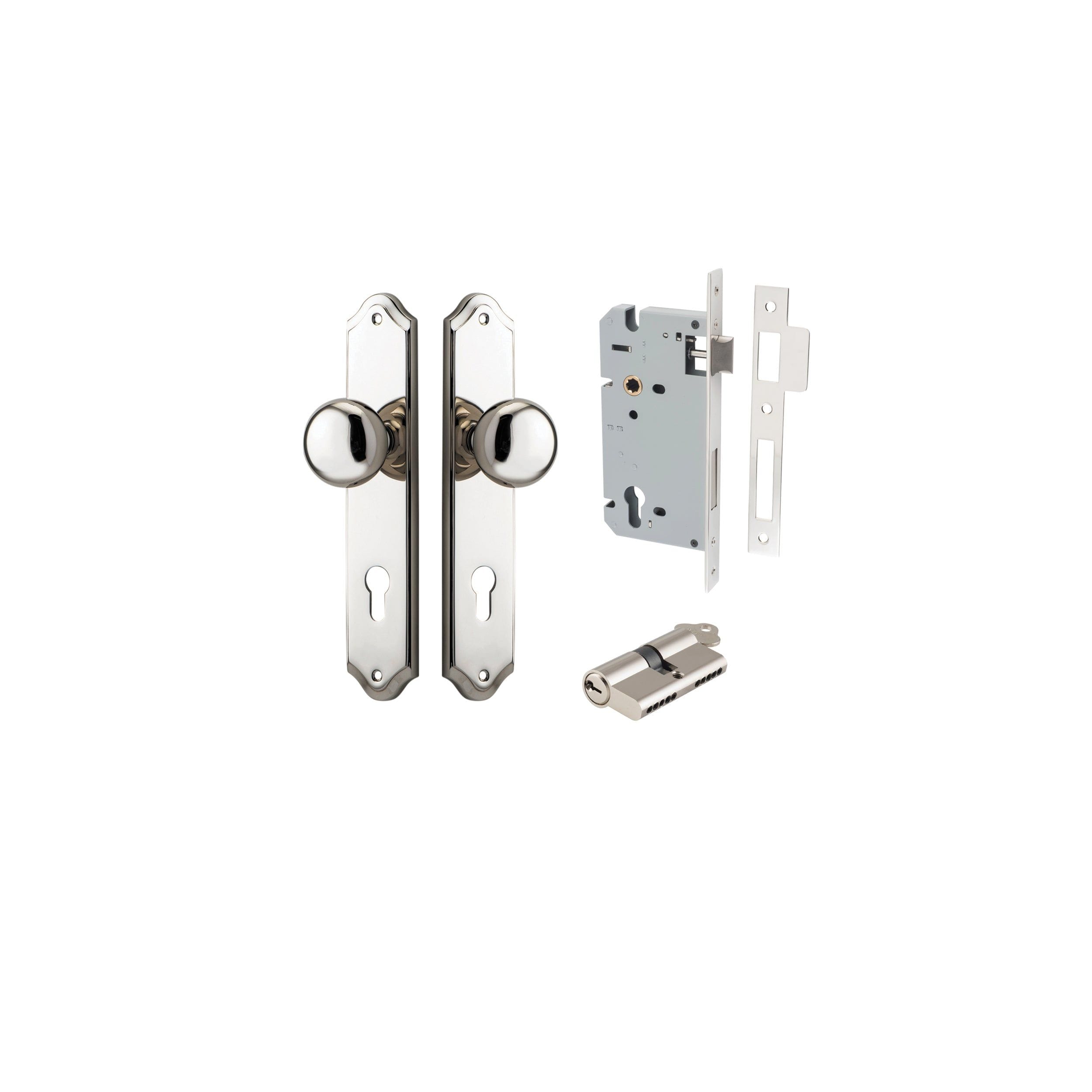 Cambridge Knob Shouldered Polished Nickel Entrance Kit - Key/Key