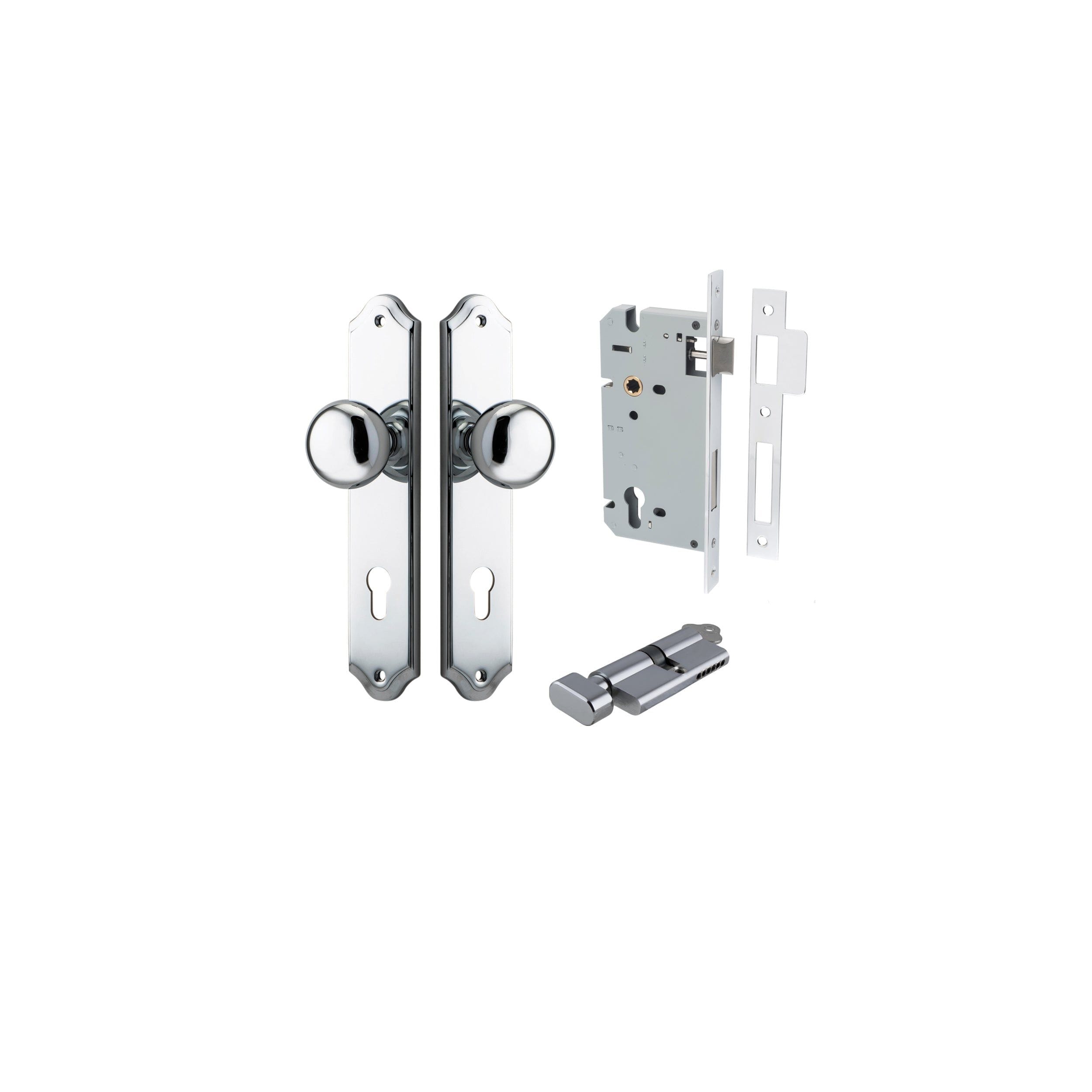 Cambridge Knob Shouldered Polished Chrome Entrance Kit - Key/Thumb Turn