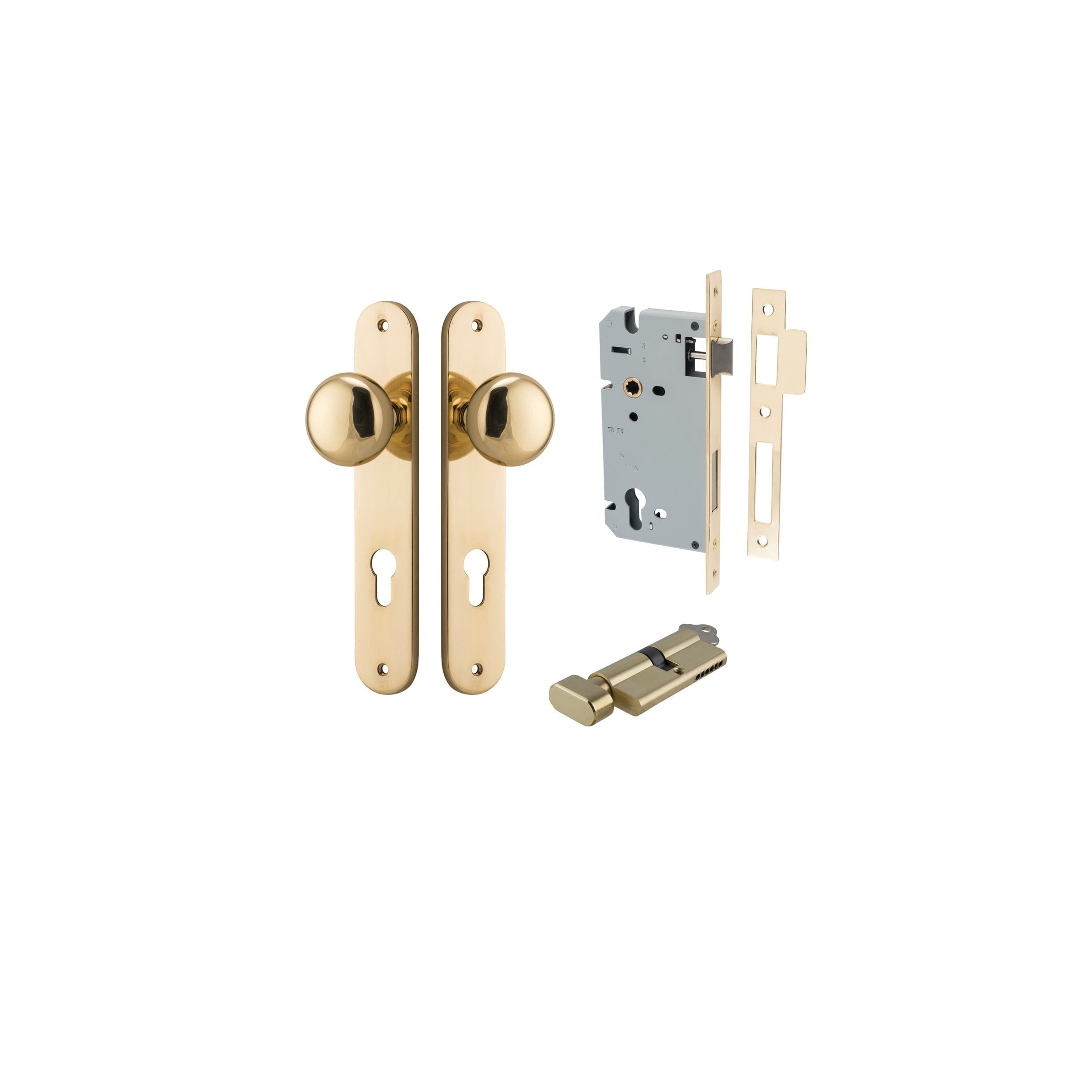 Cambridge Knob Oval Polished Brass Entrance Kit - Key/Thumb Turn