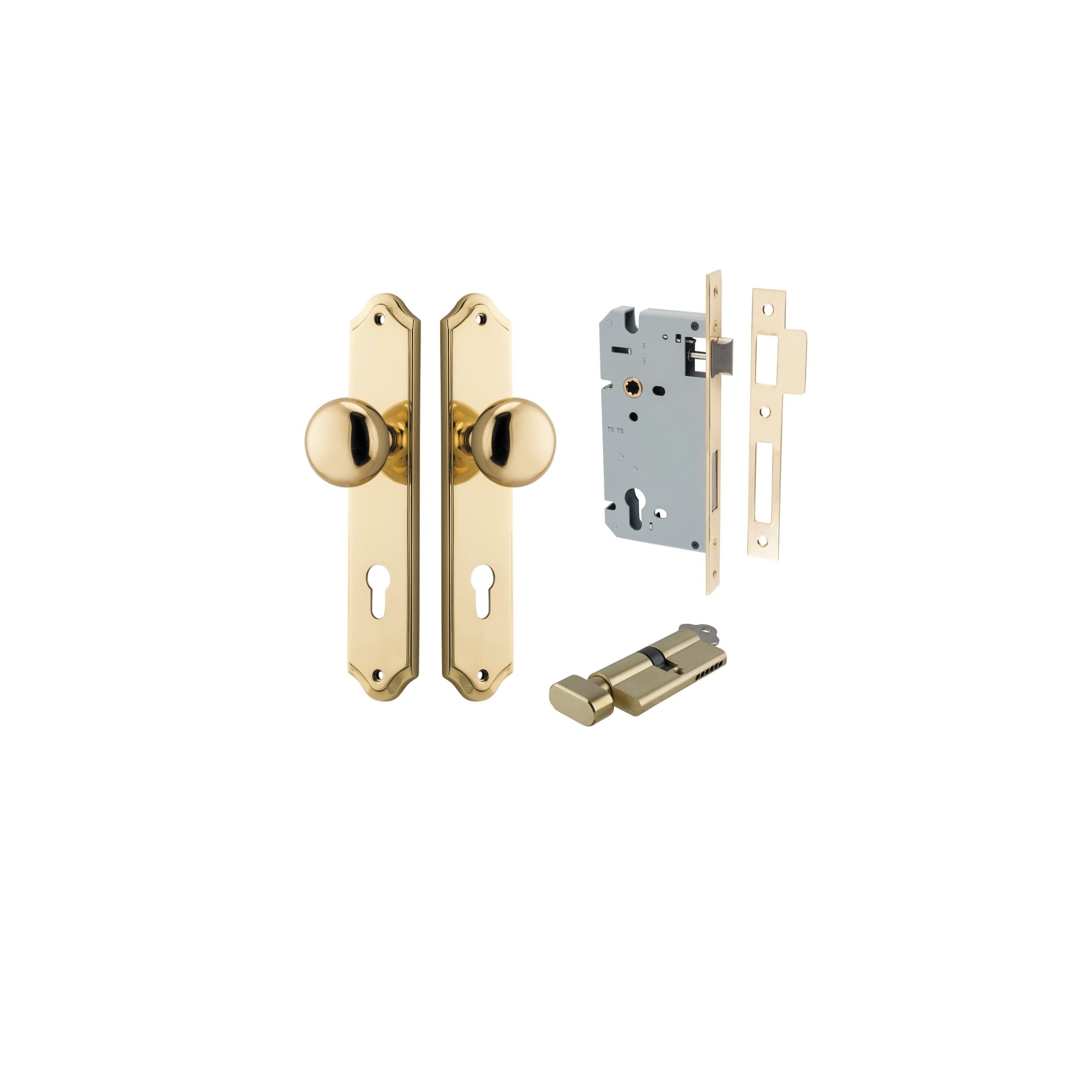 Cambridge Knob Shouldered Polished Brass Entrance Kit - Key/Thumb Turn