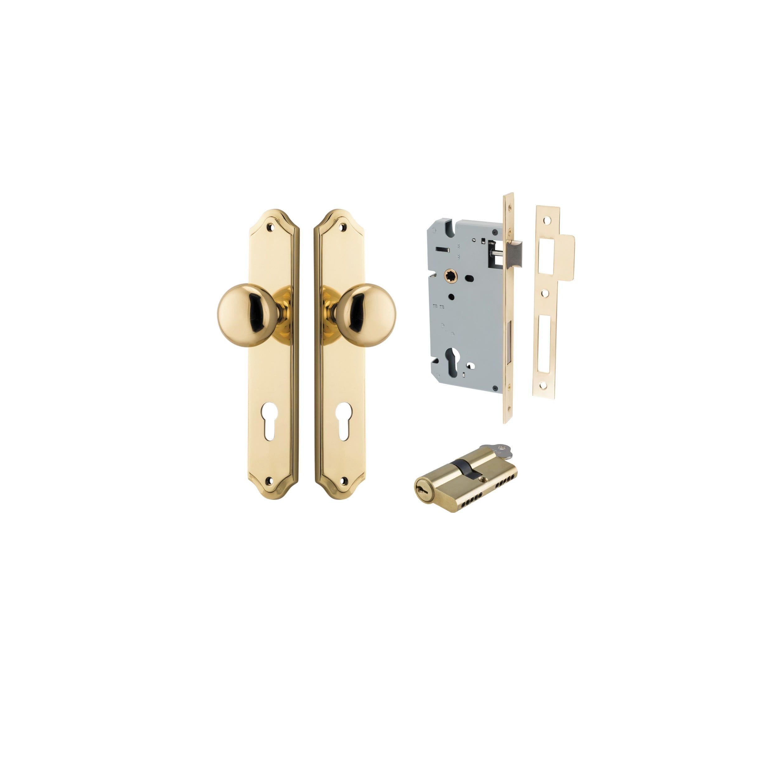 Cambridge Knob Shouldered Polished Brass Entrance Kit - Key/Key
