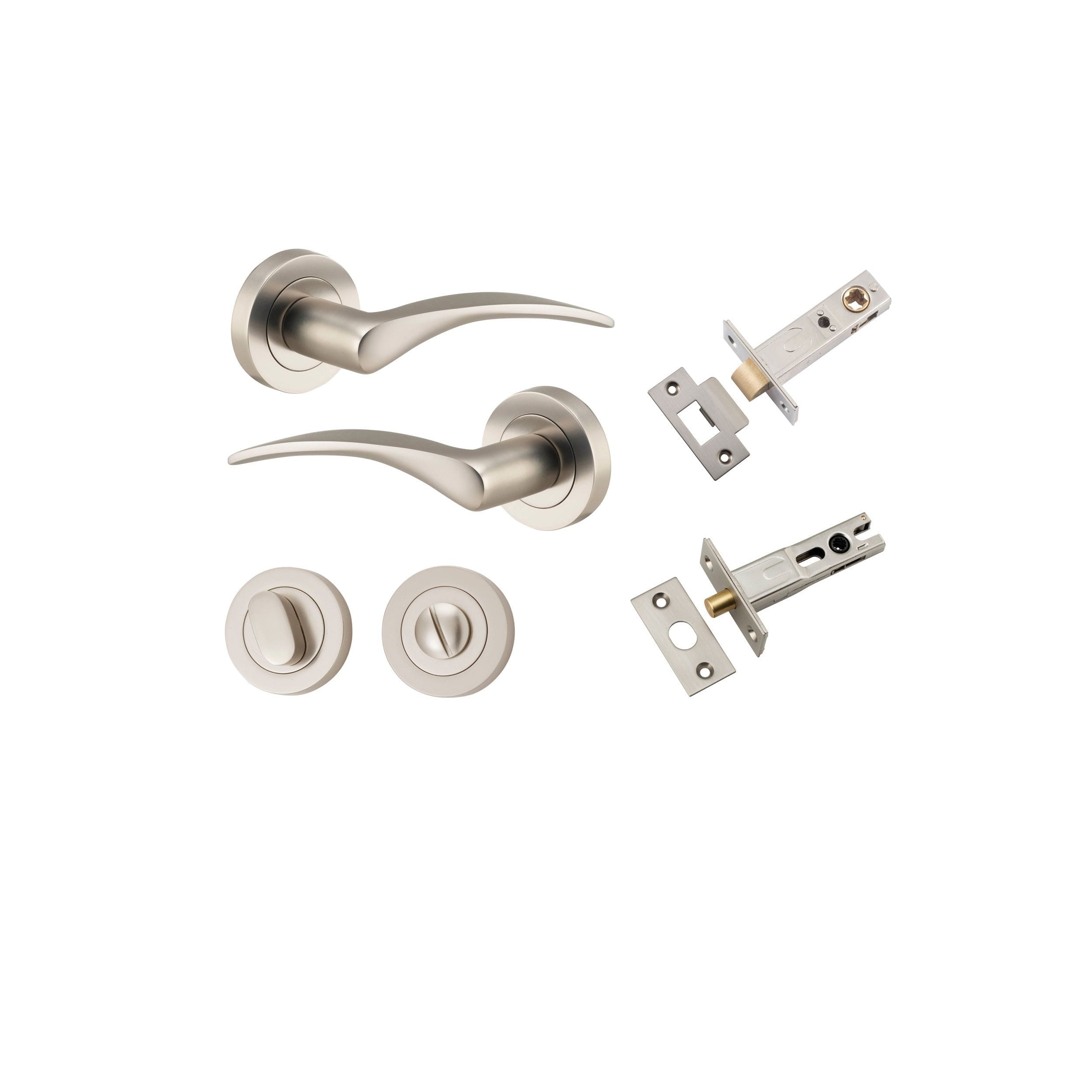 Oxford Lever on Rose Satin Nickel Privacy Kit