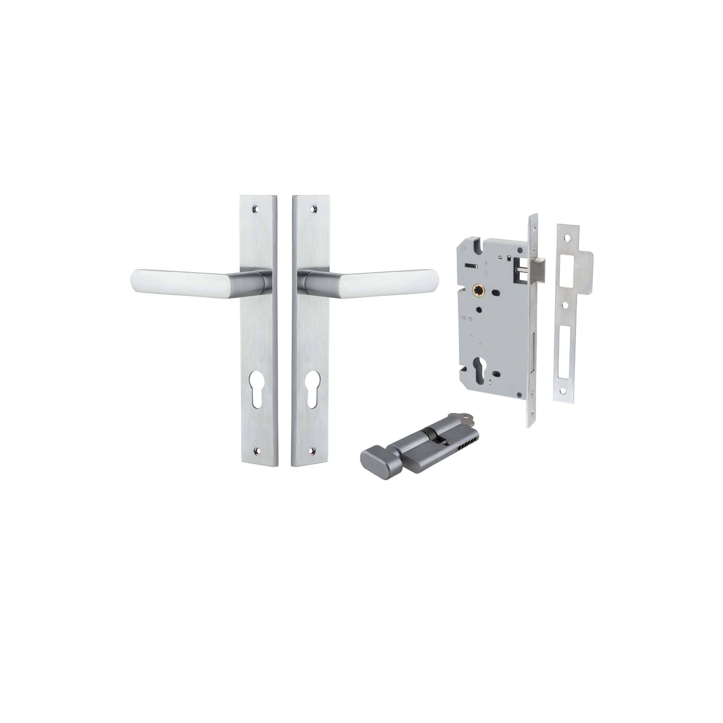 Osaka Lever Rectangular Brushed Chrome Entrance Kit - Key/Thumb Turn