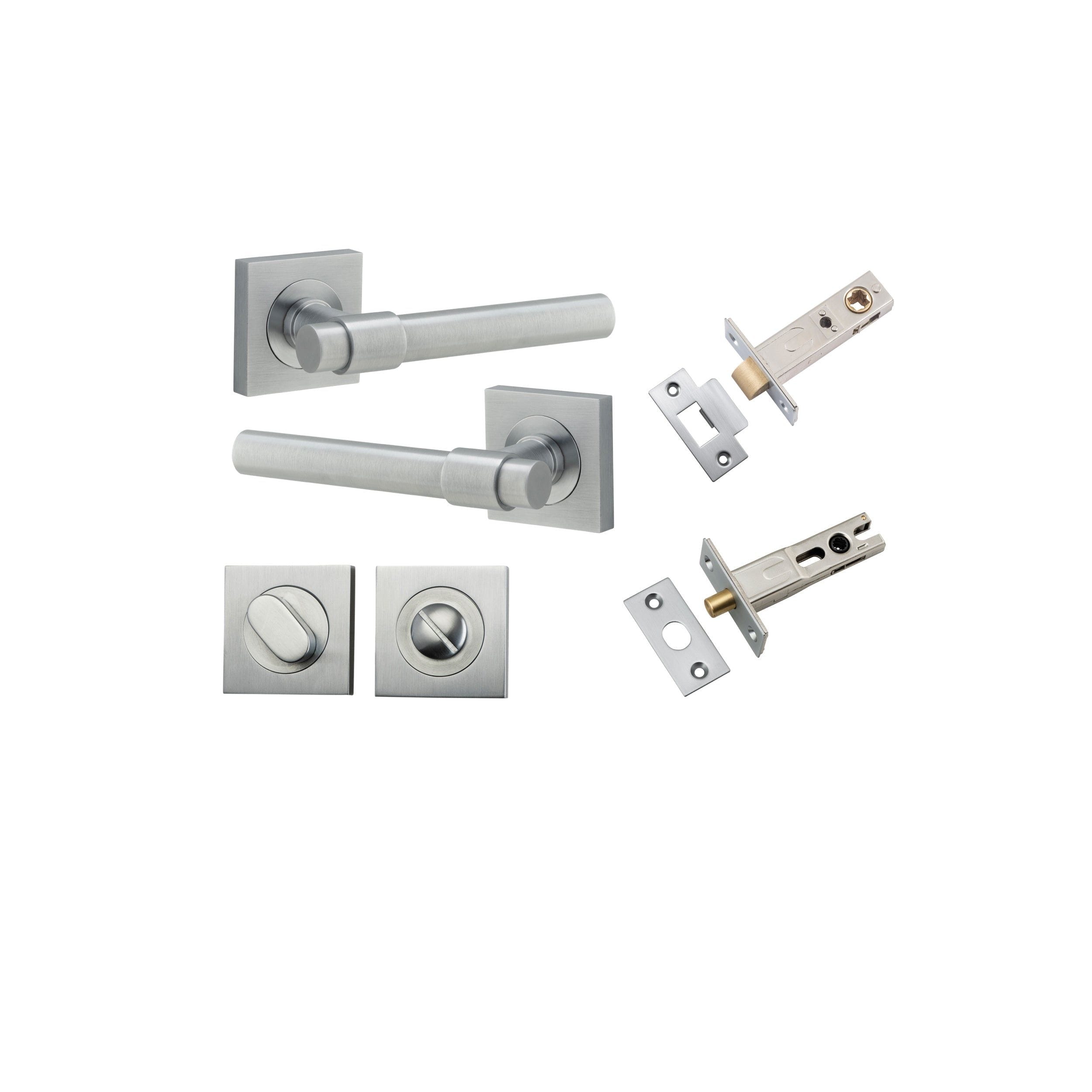 Helsinki Lever on Square Rose Brushed Chrome Privacy Kit