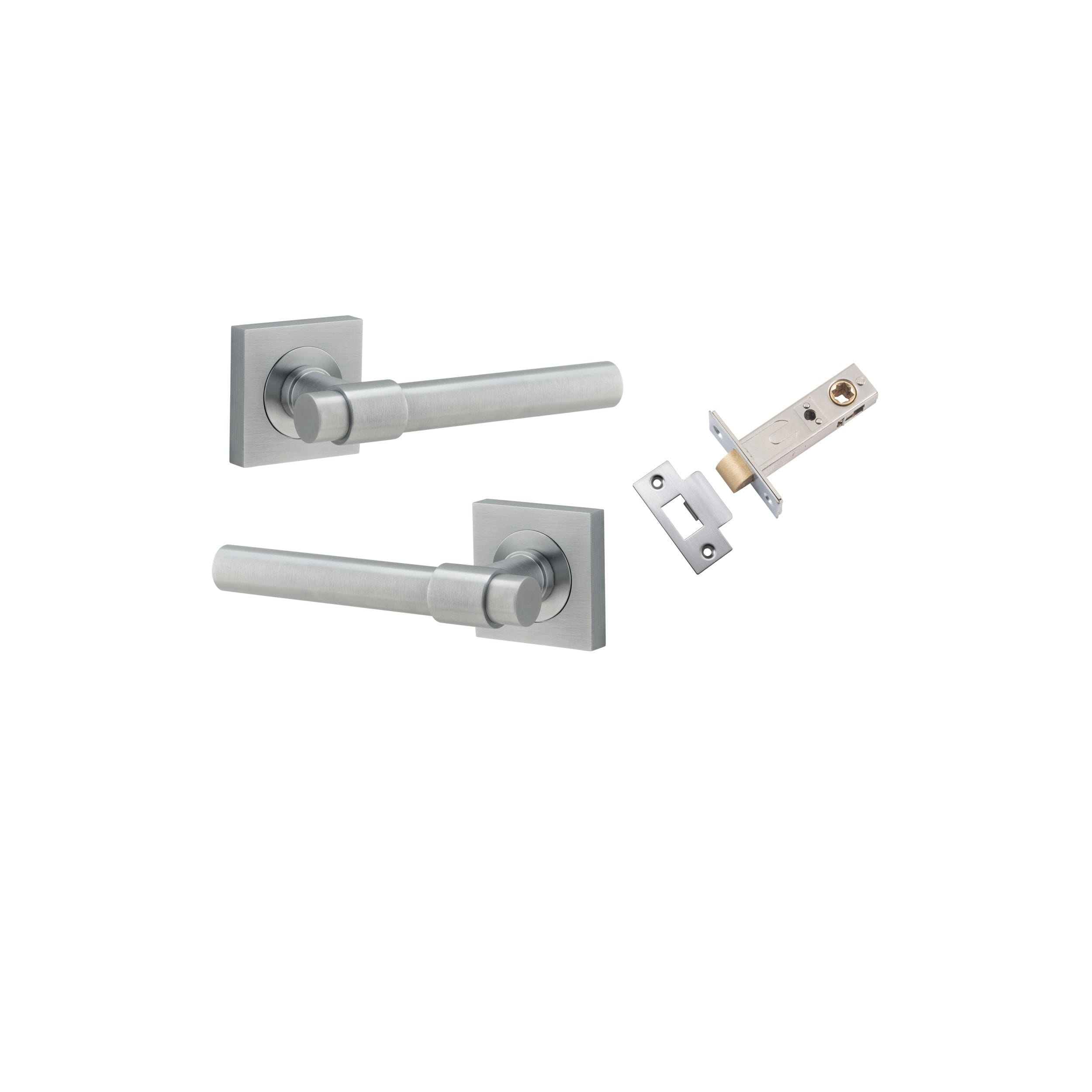 Helsinki Lever on Square Rose Brushed Chrome Passage Kit