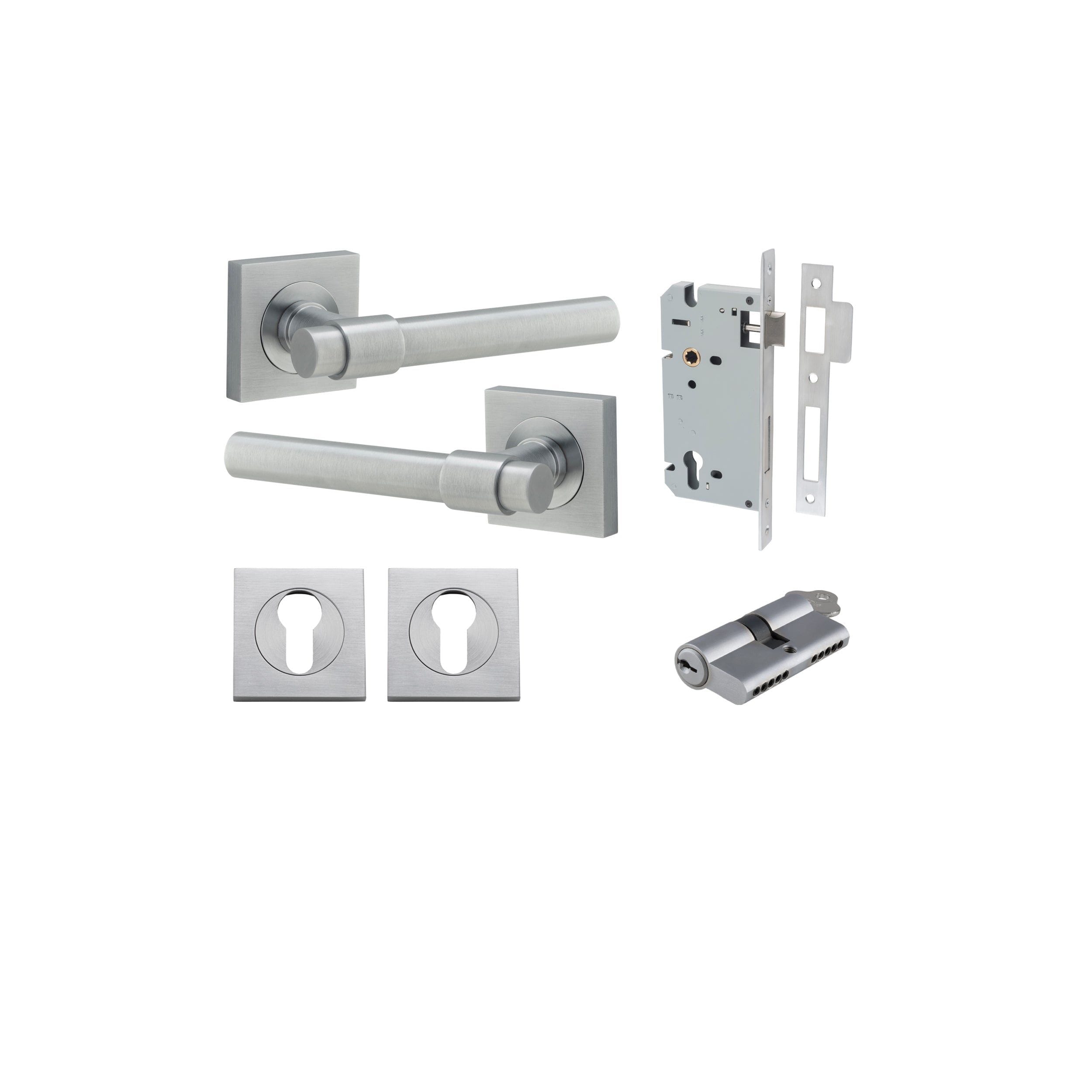 Helsinki Lever on Square Rose Brushed Chrome Entrance Kit - Key/Key