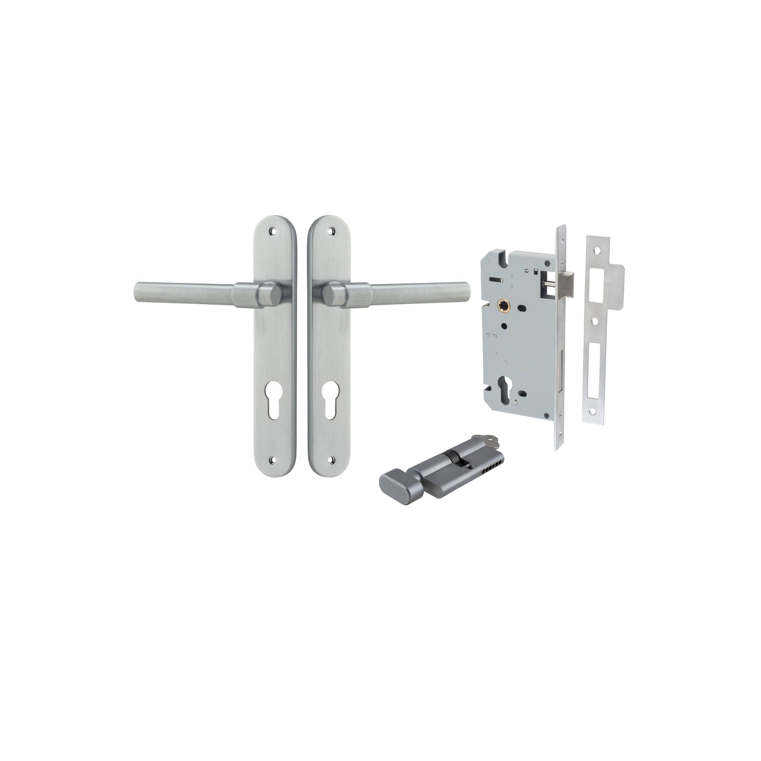 Helsinki Lever Oval Brushed Chrome Entrance Kit - Key/Thumb Turn