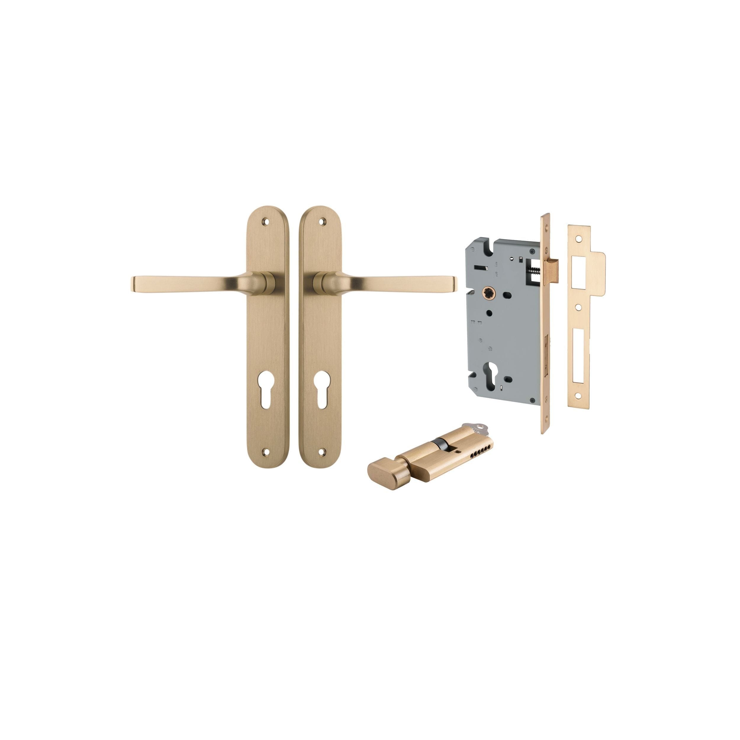 Annecy Lever Oval Brushed Brass Entrance Kit - Key/Thumb Turn
