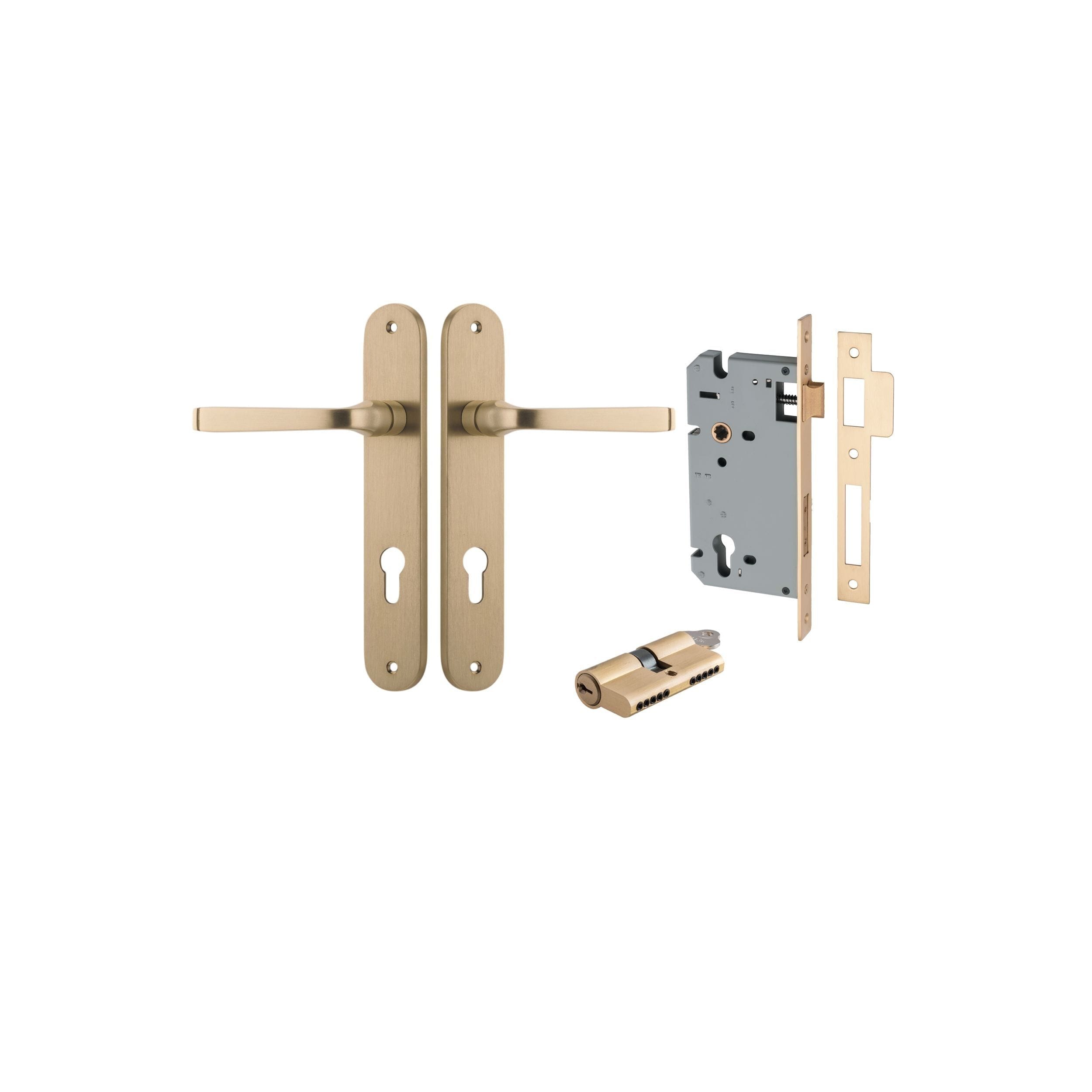 Annecy Lever Oval Brushed Brass Entrance Kit - Key/Key
