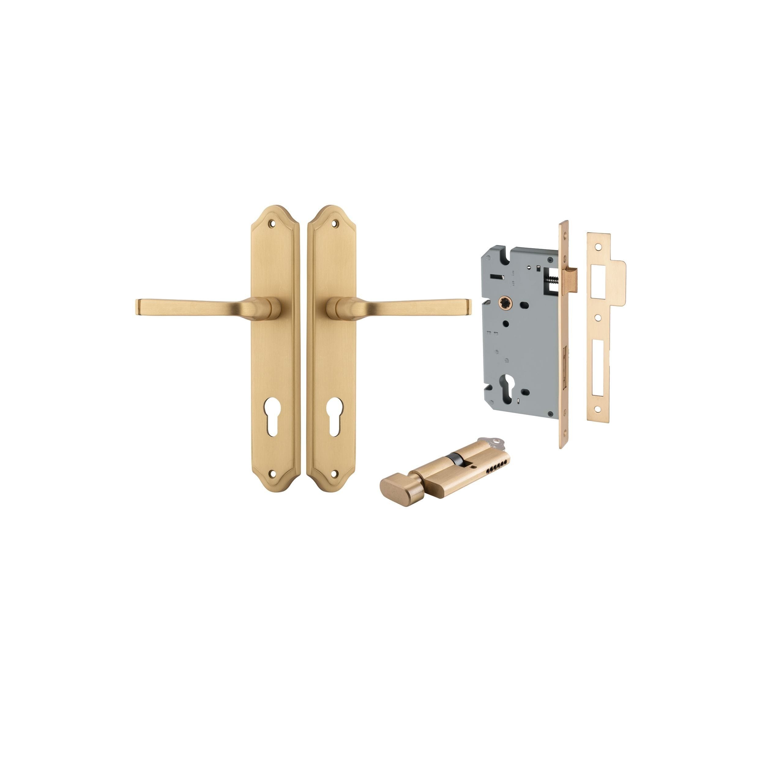 Annecy Lever Shouldered Brushed Brass Entrance Kit - Key/Thumb Turn