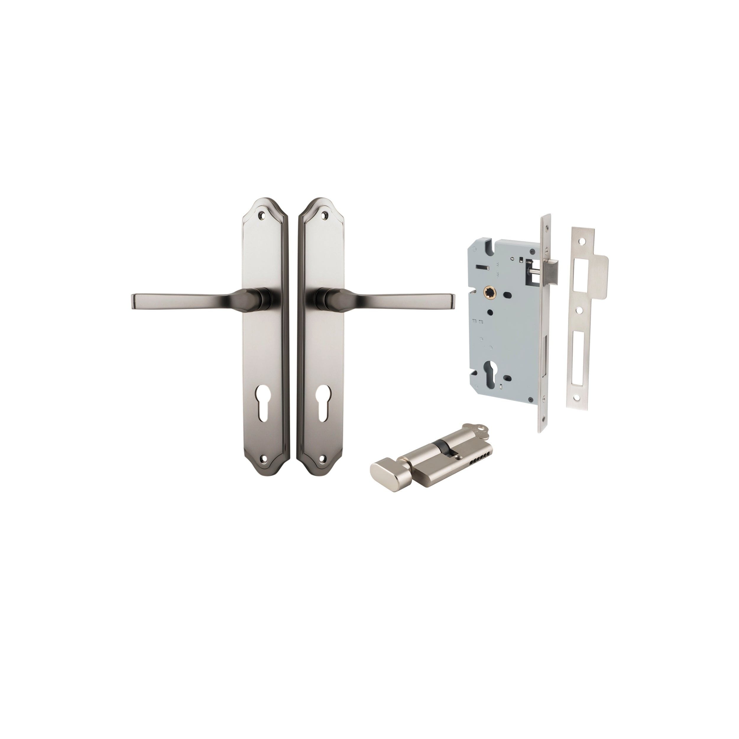 Annecy Lever Shouldered Satin Nickel Entrance Kit - Key/Thumb Turn