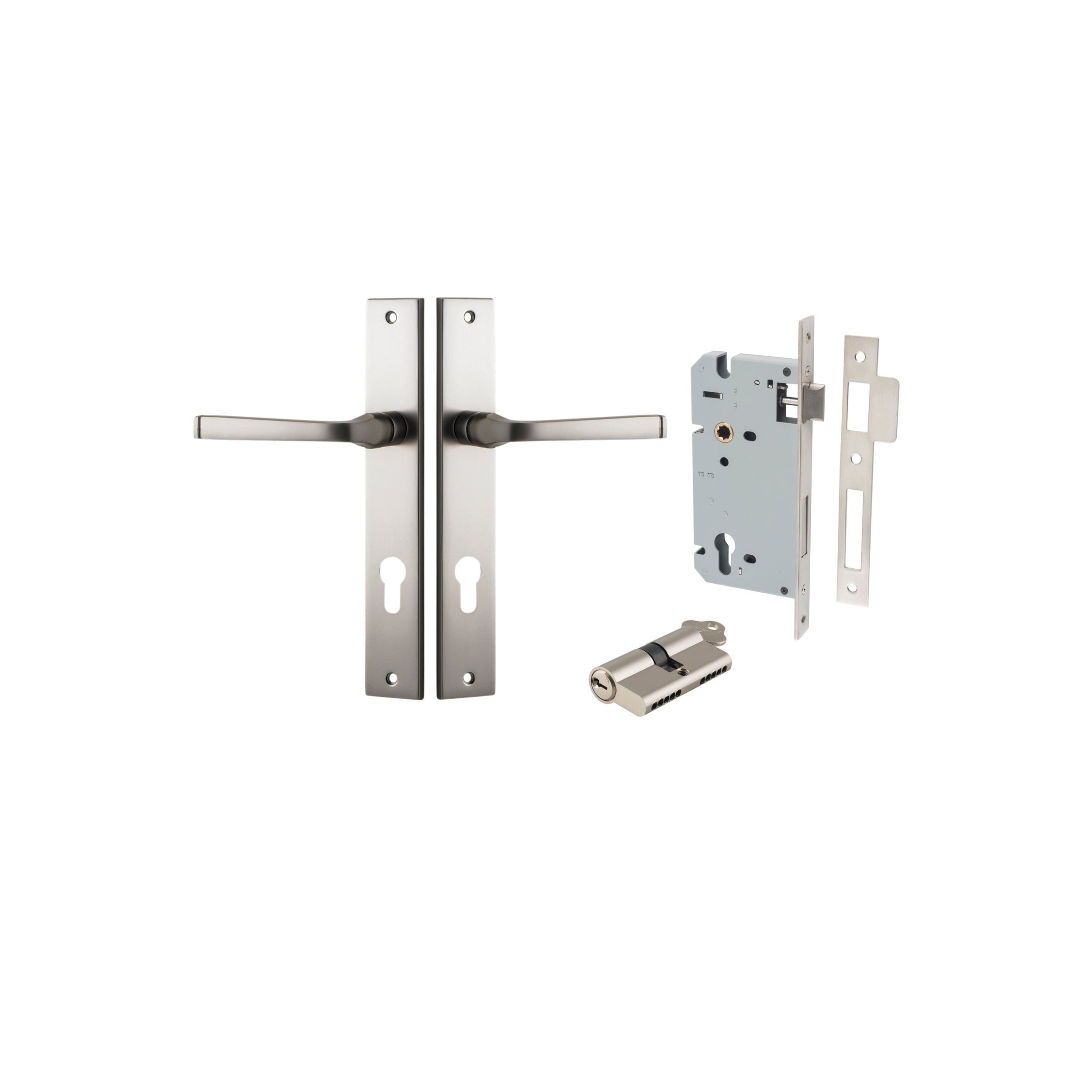 Annecy Lever Rectangular Satin Nickel Entrance Kit - Key/Key