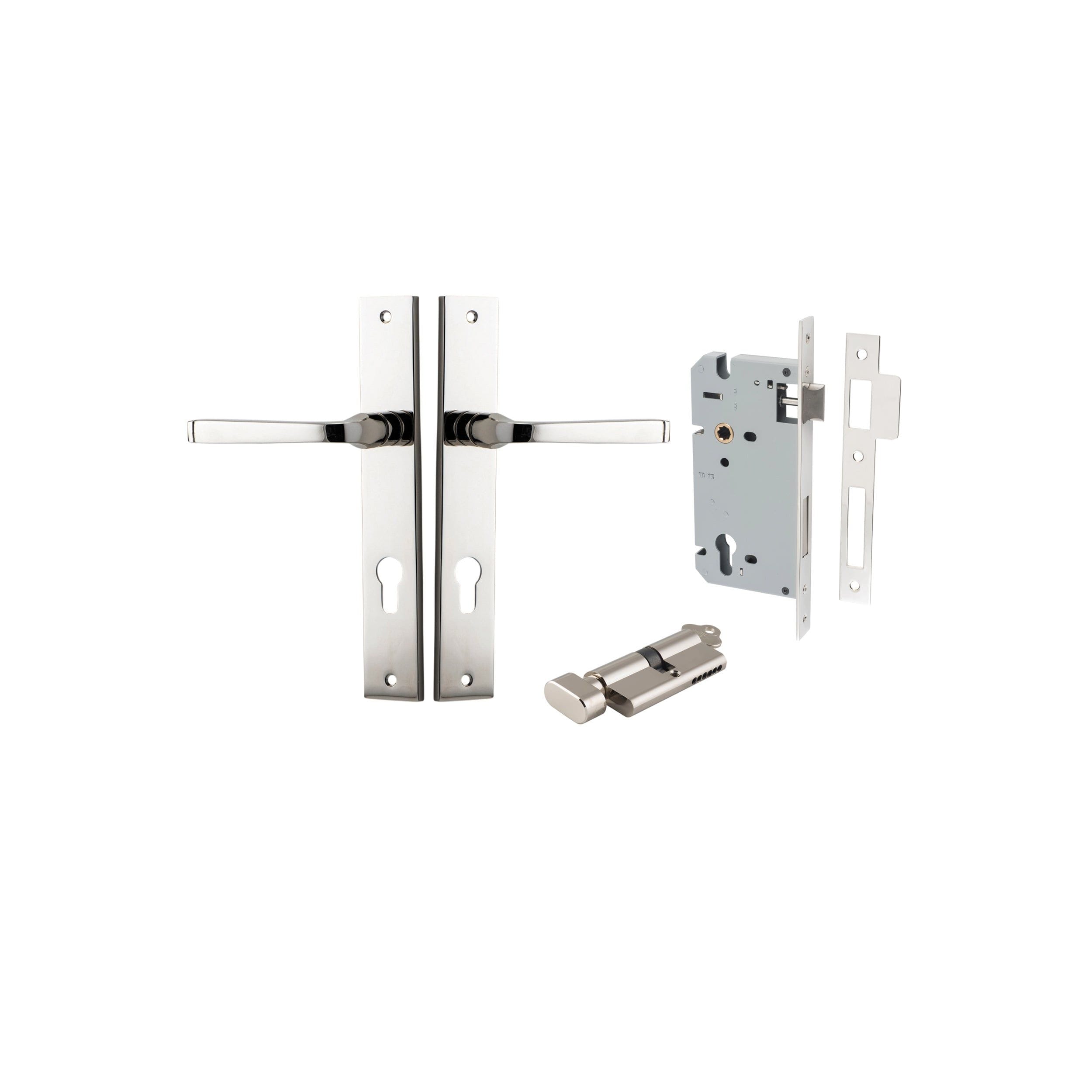 Annecy Lever Rectangular Polished Nickel Entrance Kit - Key/Thumb Turn