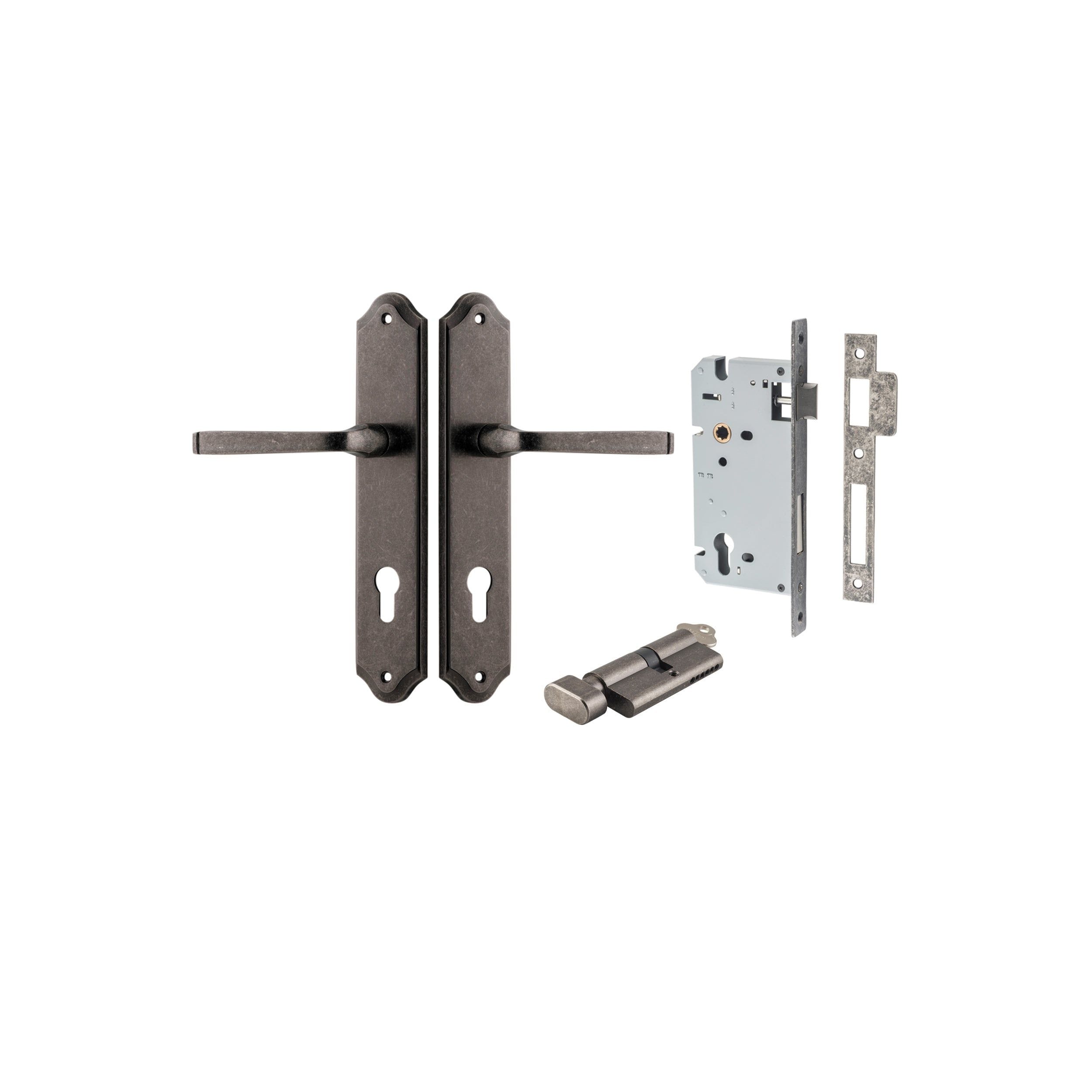 Annecy Lever Shouldered Distressed Nickel Entrance Kit - Key/Thumb Turn
