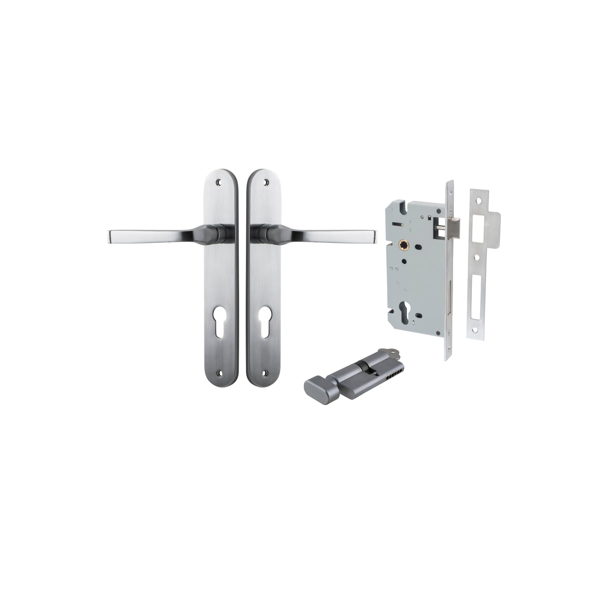 Annecy Lever Oval Brushed Chrome Entrance Kit - Key/Thumb Turn