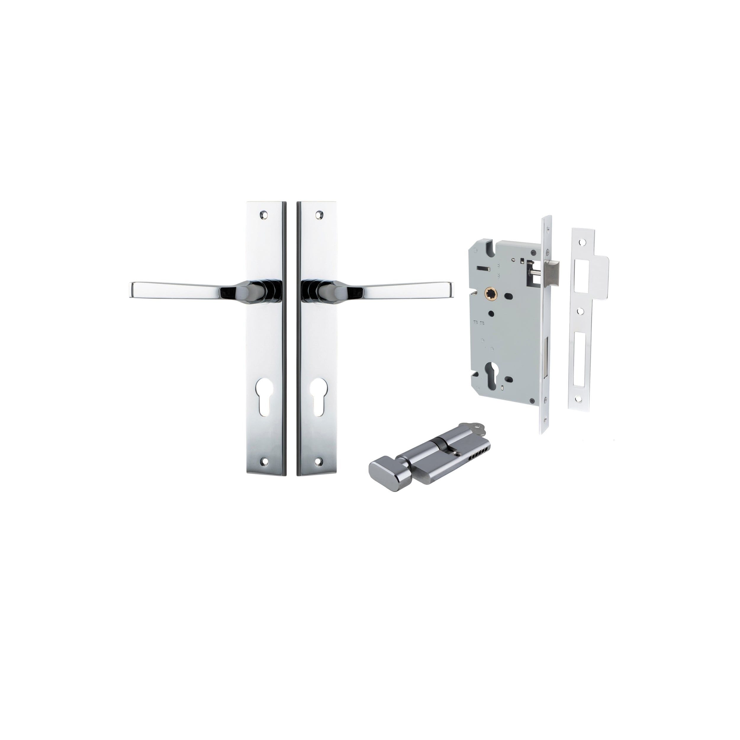 Annecy Lever Rectangular Polished Chrome Entrance Kit - Key/Thumb Turn