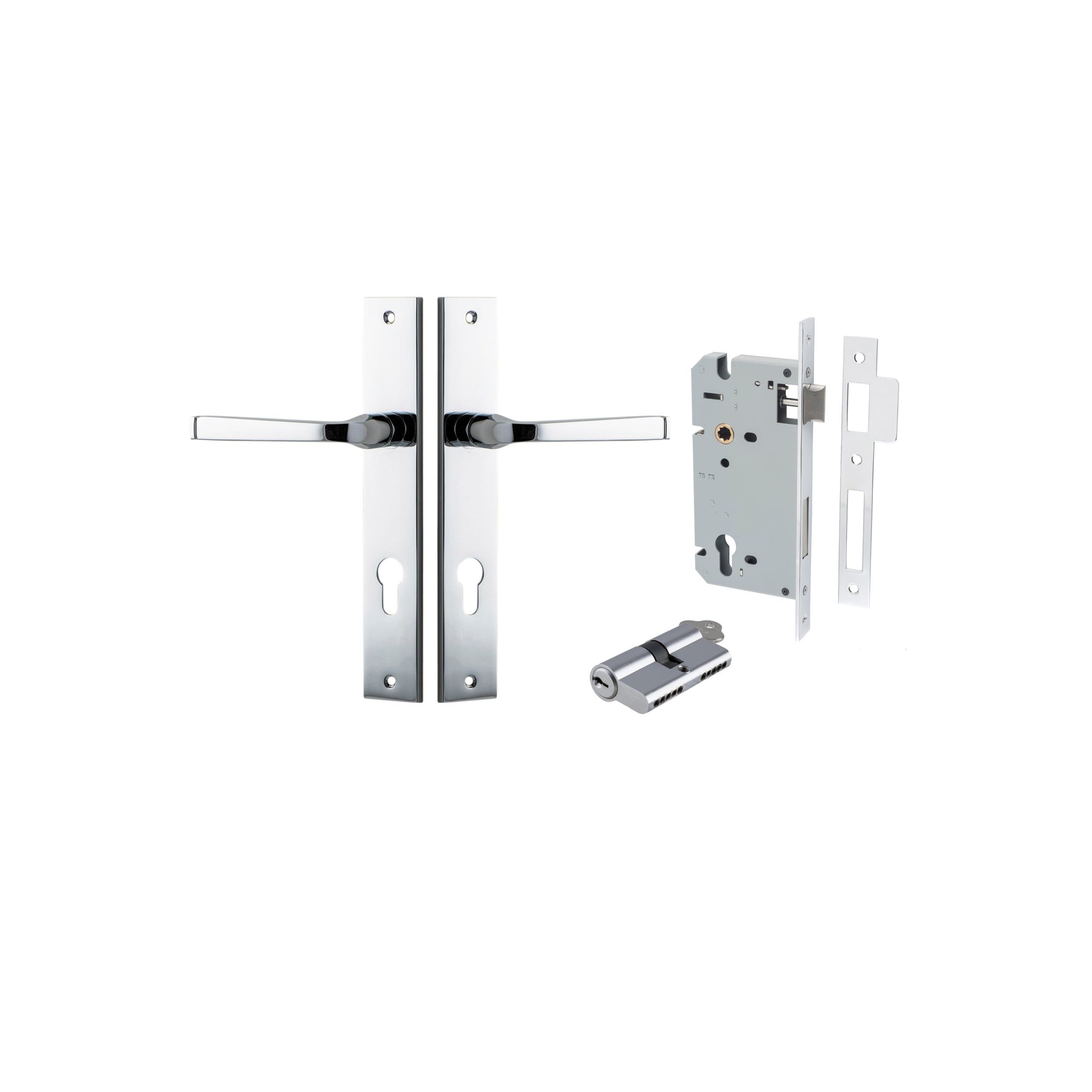 Annecy Lever Rectangular Polished Chrome Entrance Kit - Key/Key