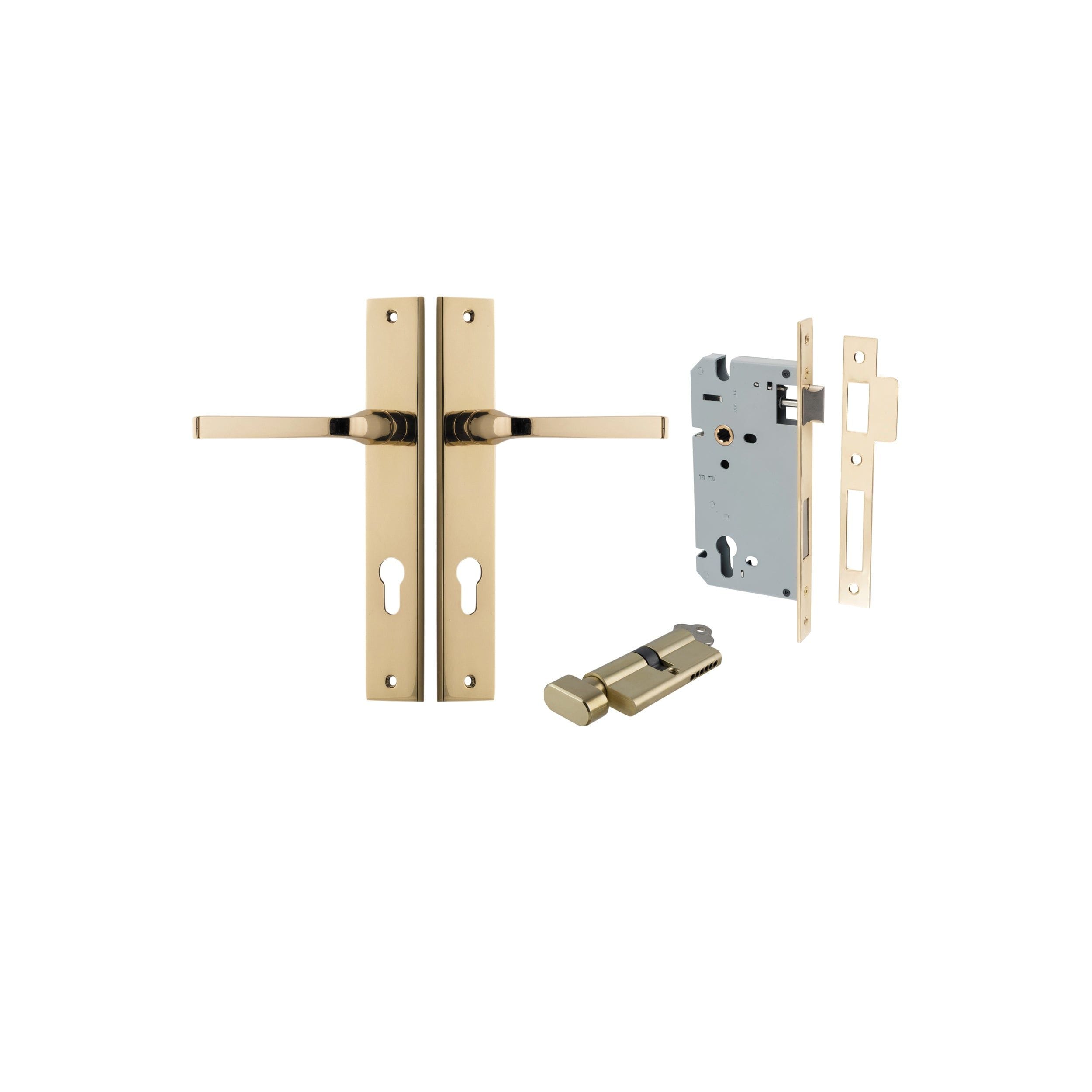 Annecy Lever Rectangular Polished Brass Entrance Kit - Key/Thumb Turn