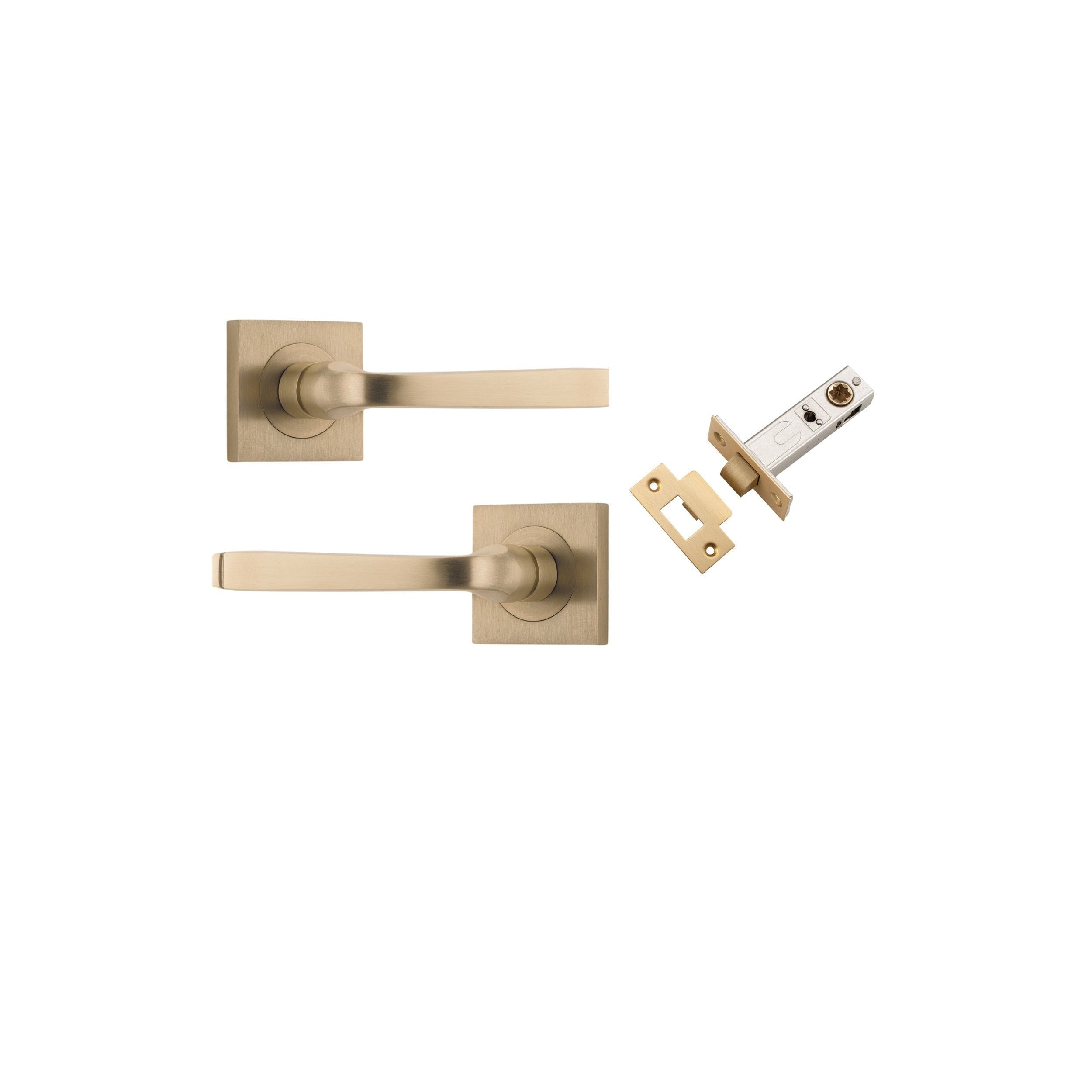 Annecy Lever on Square Rose Brushed Brass Passage Kit