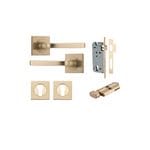 Annecy Lever on Square Rose Brushed Brass Entrance Kit - Key/Thumb Turn