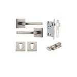Annecy Lever on Square Rose Satin Nickel Entrance Kit - Key/Thumb Turn