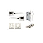 Annecy Lever on Square Rose Polished Nickel Entrance Kit - Key/Thumb Turn