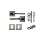 Annecy Lever on Square Rose Distressed Nickel Entrance Kit - Key/Thumb Turn