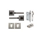 Annecy Lever on Square Rose Distressed Nickel Entrance Kit - Key/Key